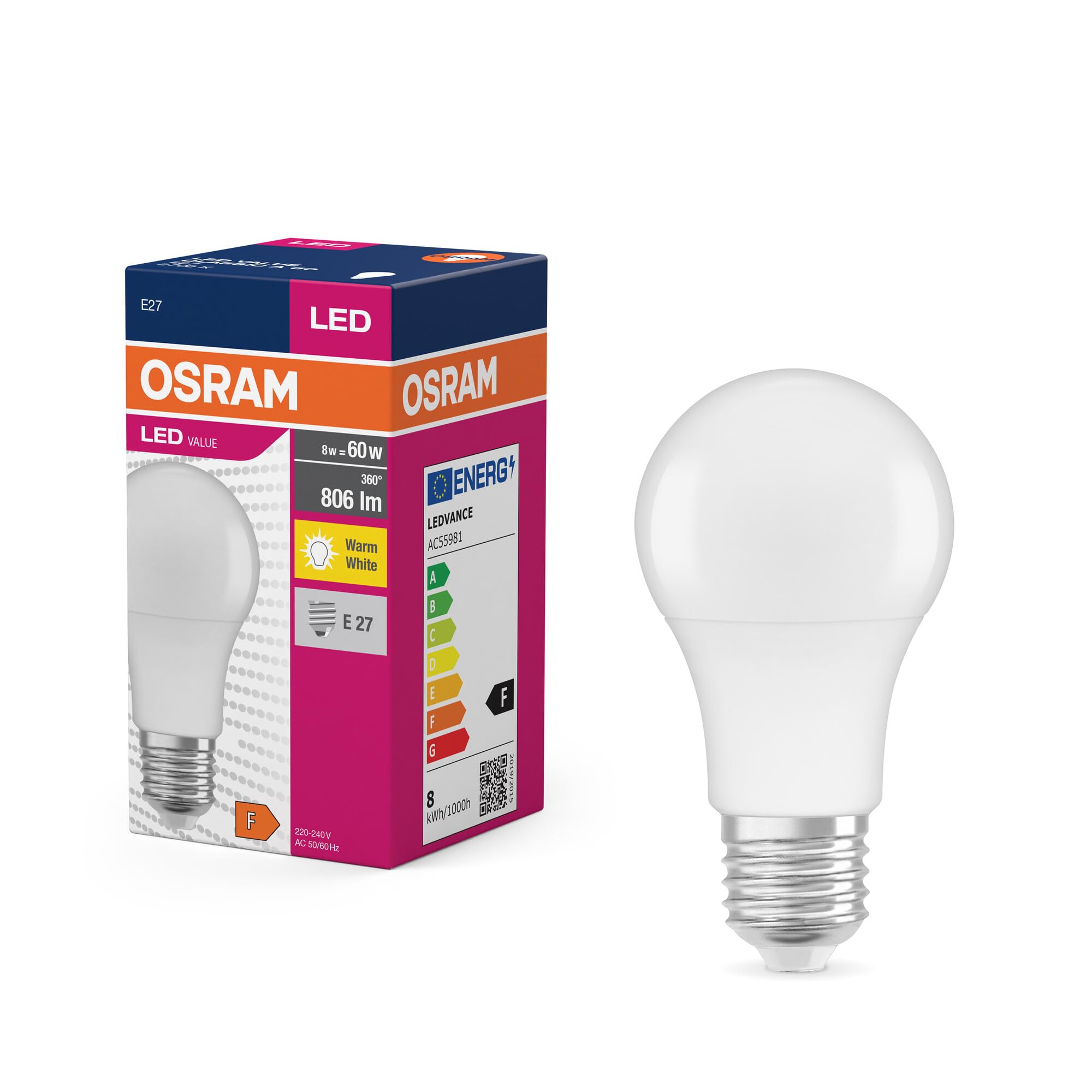 OSRAM Value Classic A40 LED E27 5er-Pack warmweiß matt