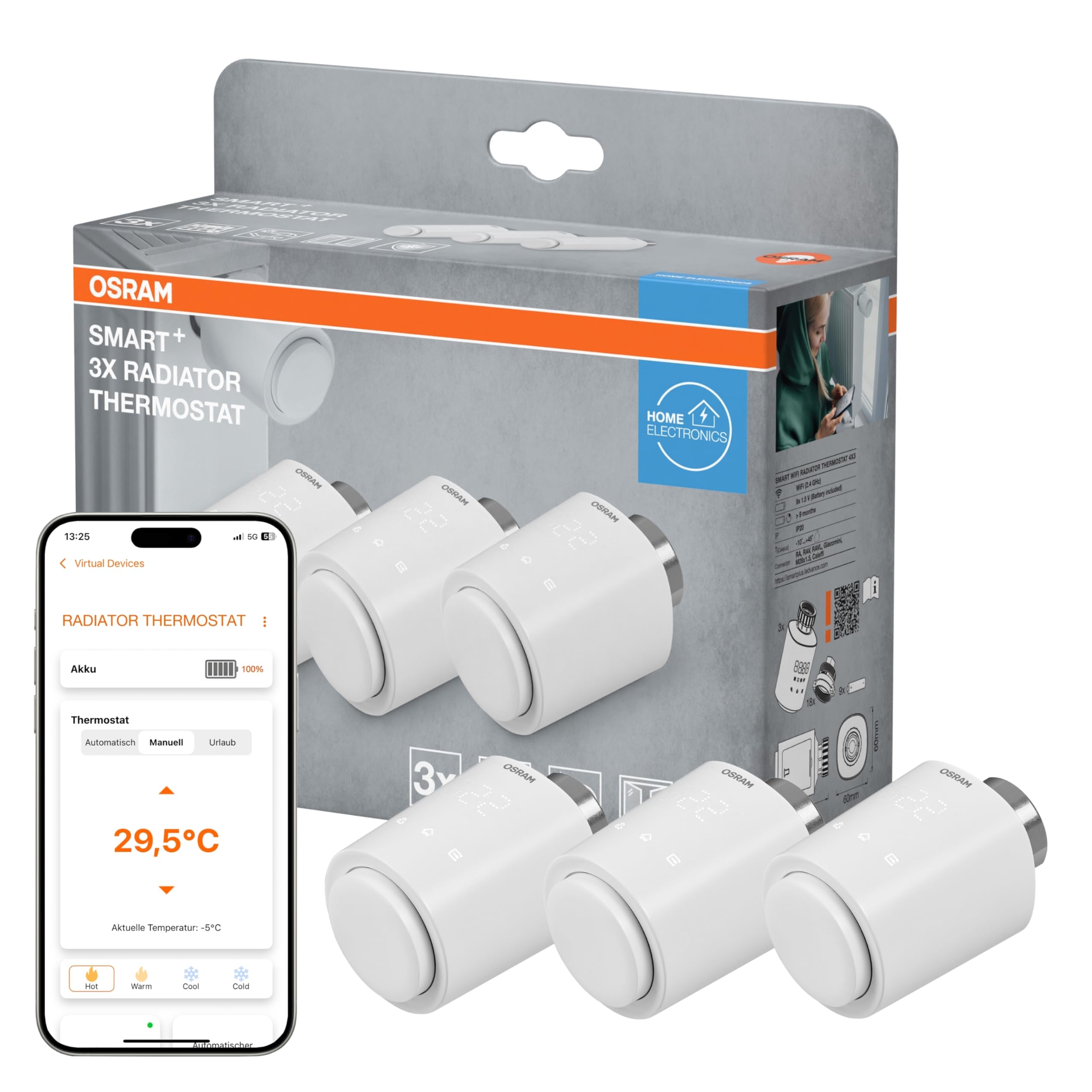 OSRAM SMART+ Heizkörperthermostat WLAN weiß 3er-Pack Alexa
