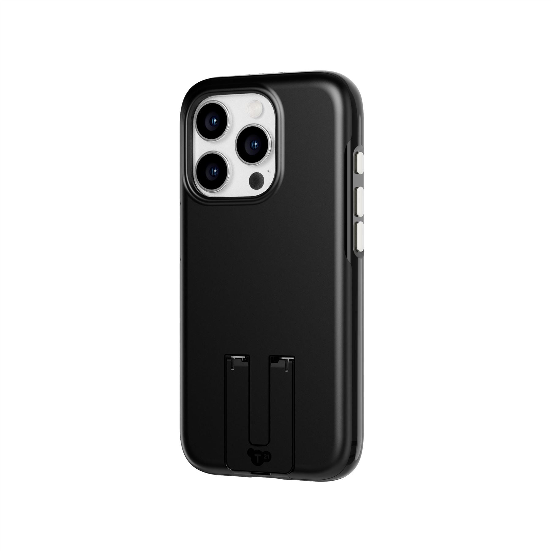 Tech21 EvoCrystal Kick iPhone 15 Pro Hülle Obsidian Black Ständer