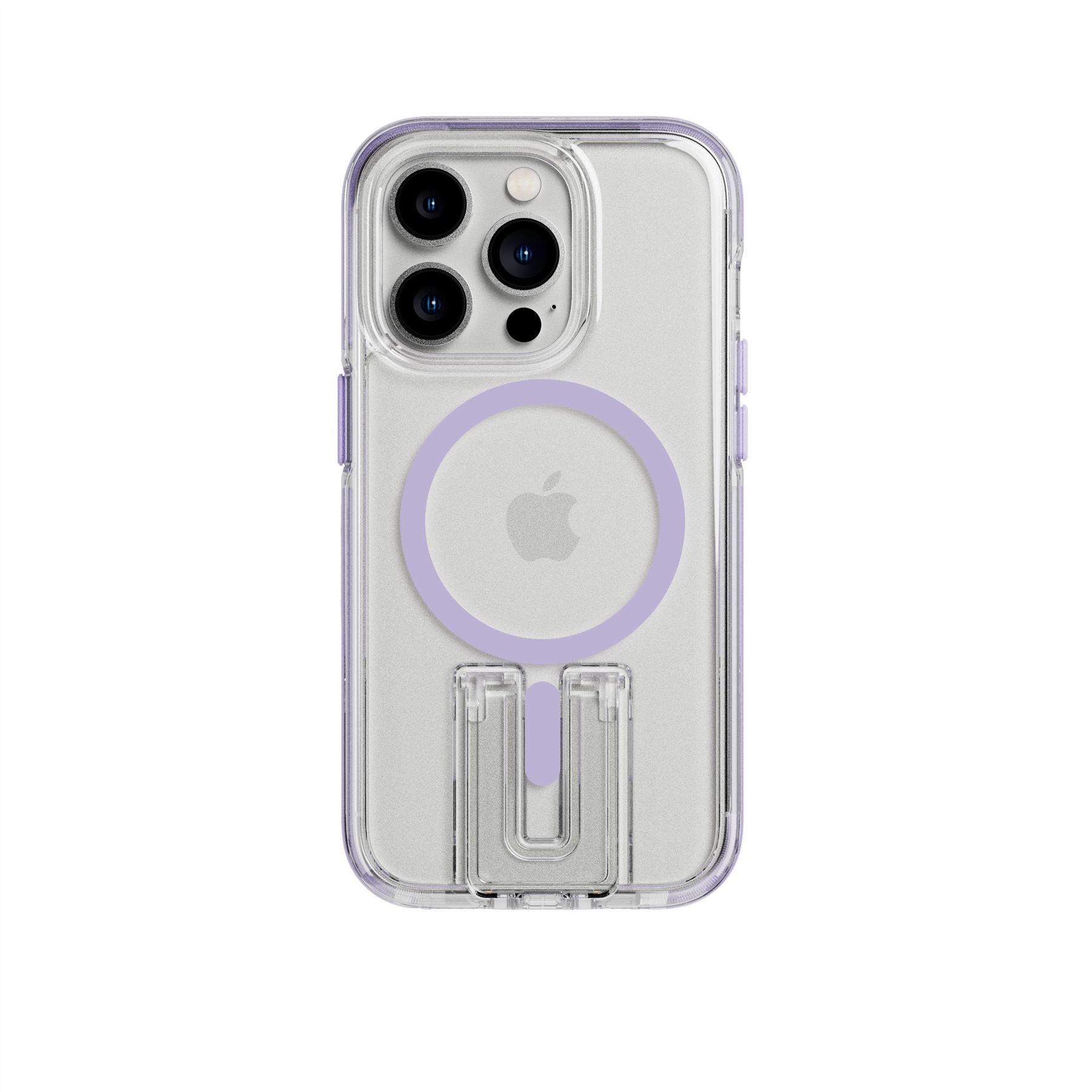 Tech21 EvoCrystal Kick iPhone 14 Pro Hülle lila MagSafe Stand