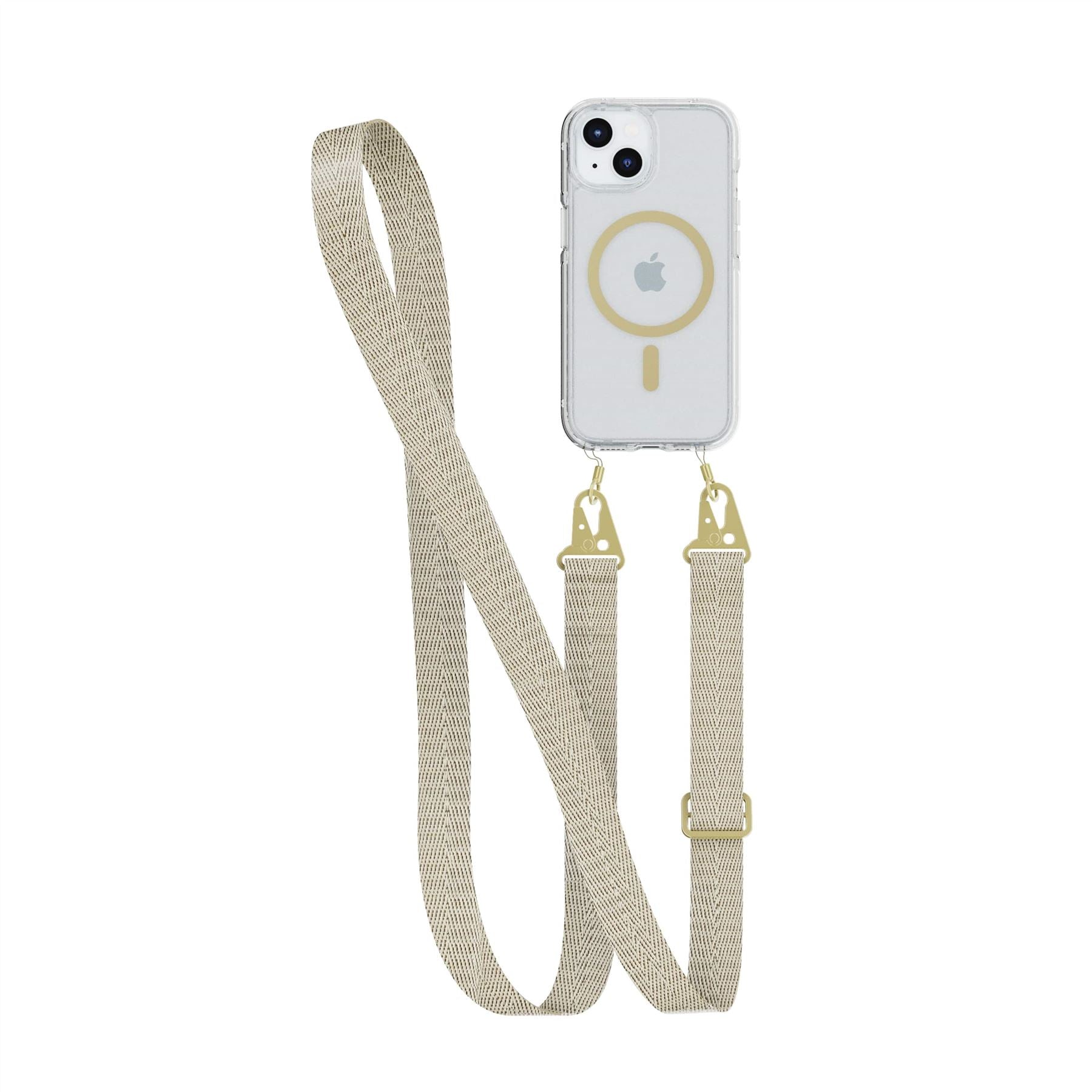 Tech21 FlexQuartz iPhone 15/14/13 Hülle Clear/Gold MagSafe Band