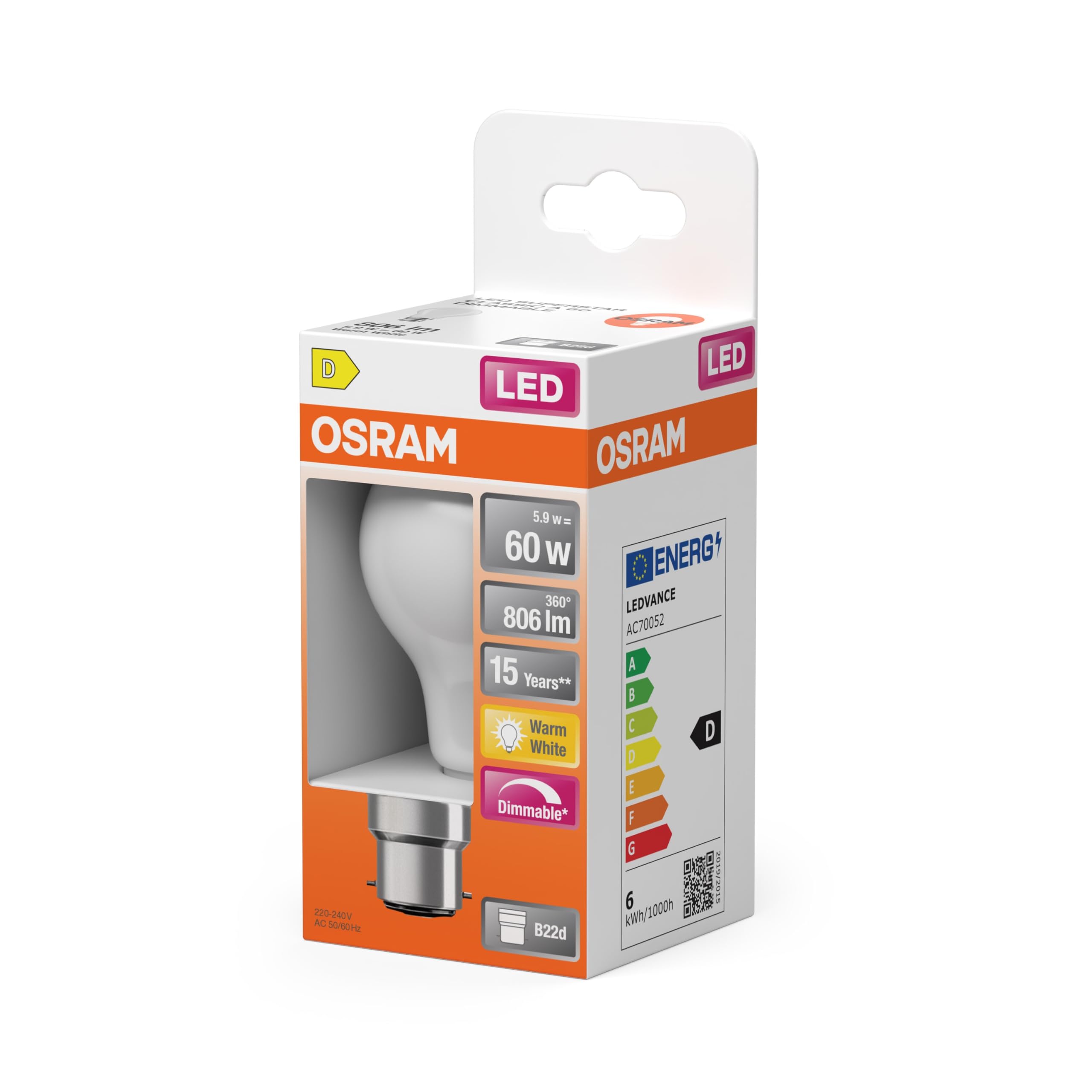ams OSRAM Superstar Classic A LED Birne matt 60W warmweiß