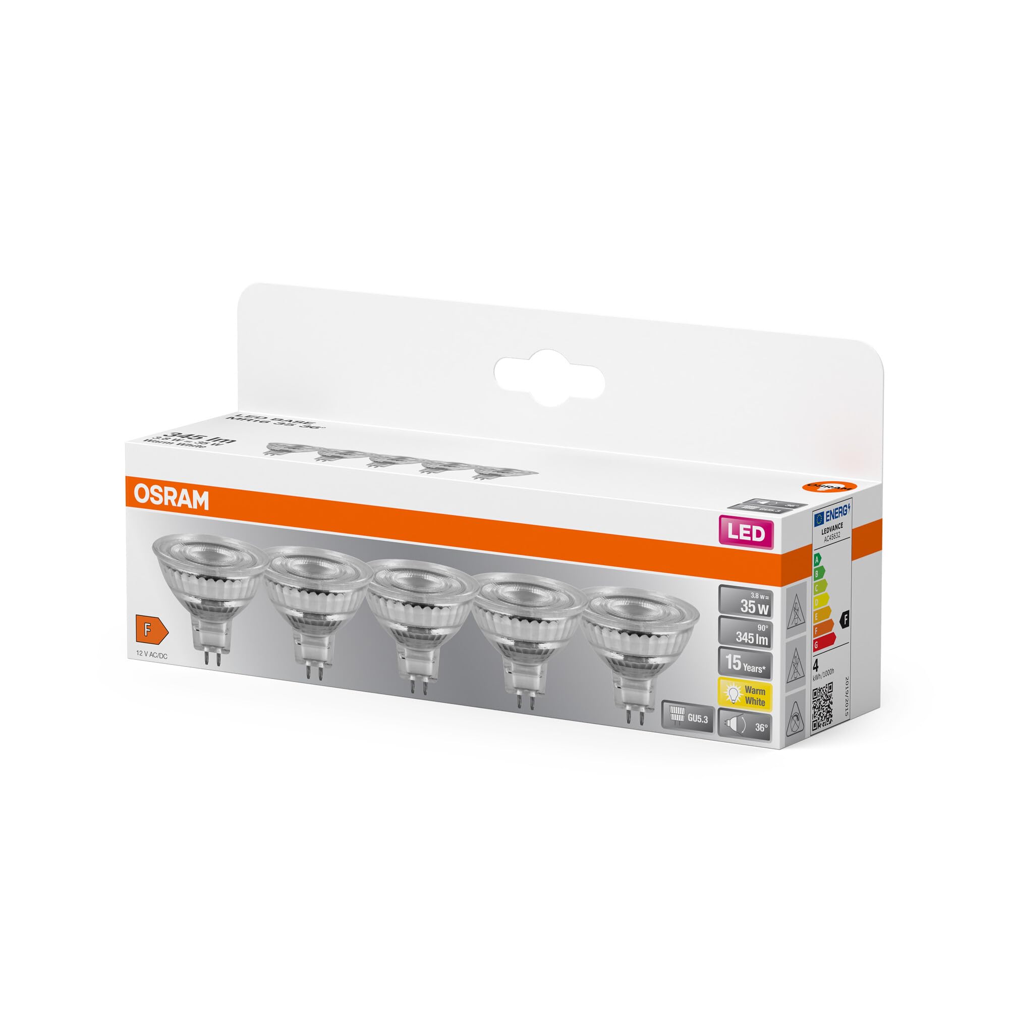OSRAM SMART+ Base MR16 LED-Spot GU5.3 warmweiß 5er-Pack
