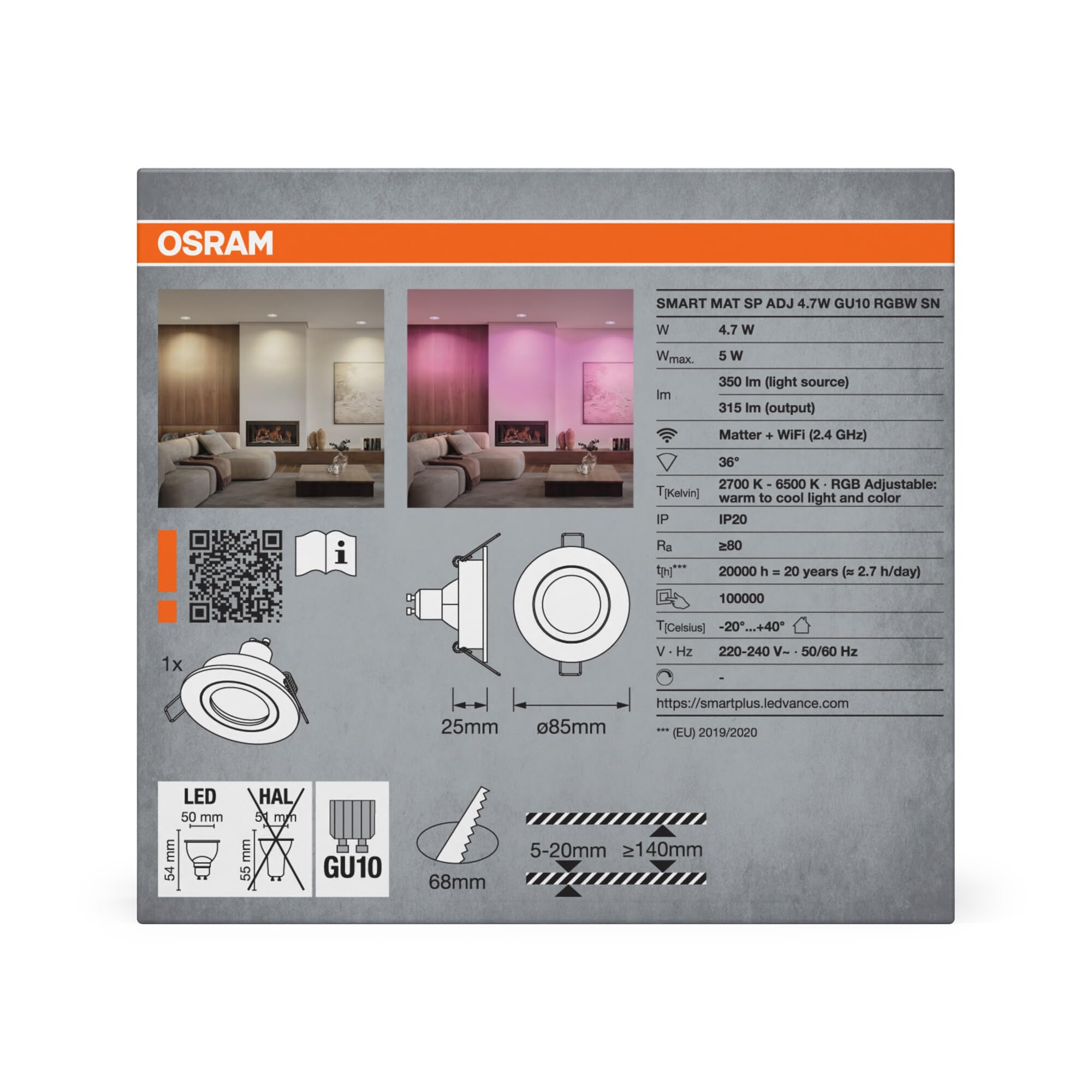 ams OSRAM SMART+ GU10 Einbauspot Satin Nickel RGBW