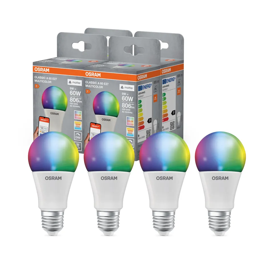 ams OSRAM SMART+ E27 RGBW LED Lampe Alexa Matter 4er-Pack