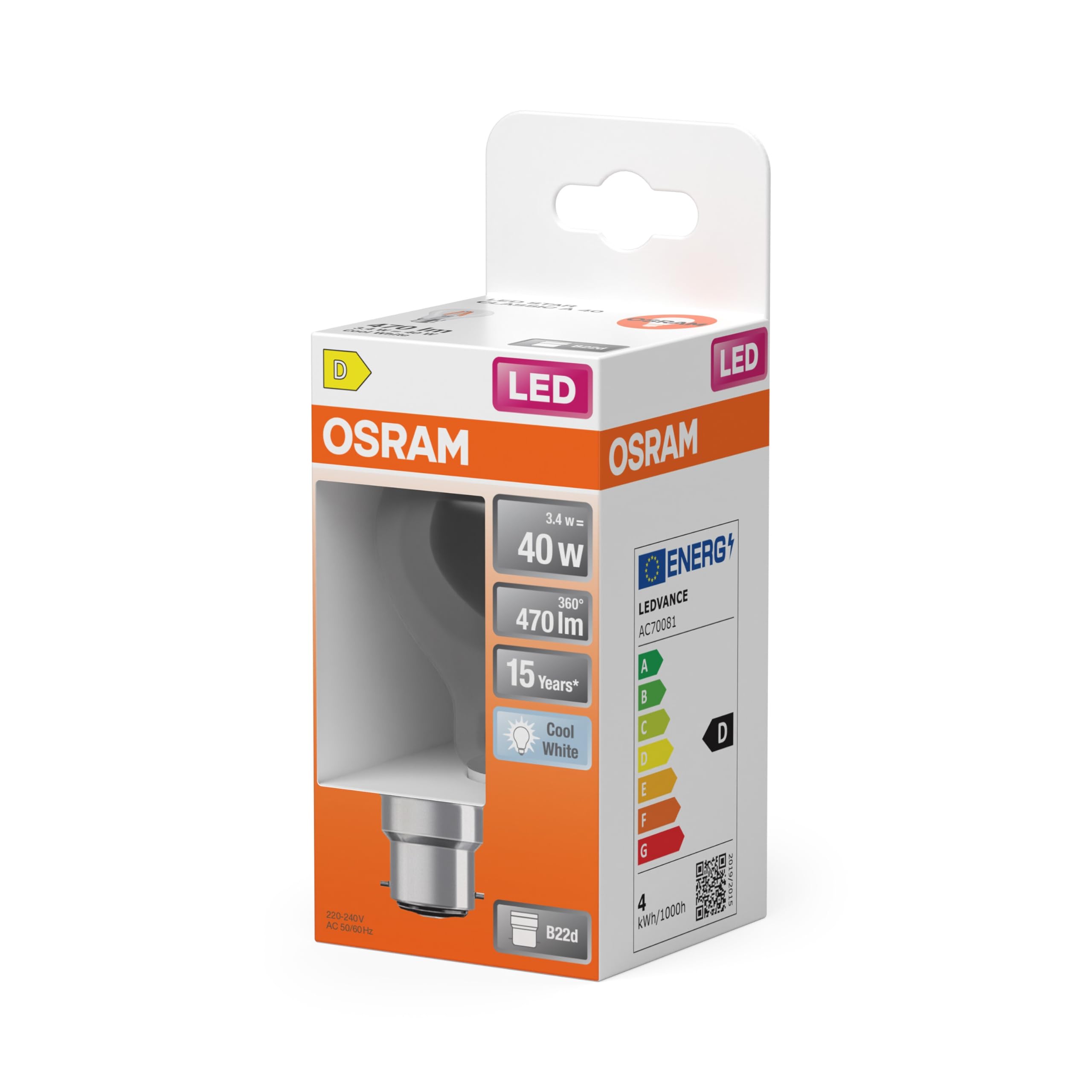 ams OSRAM Star A 40 Filament LED-Birne B22d Klar 1er-Pack 4000K