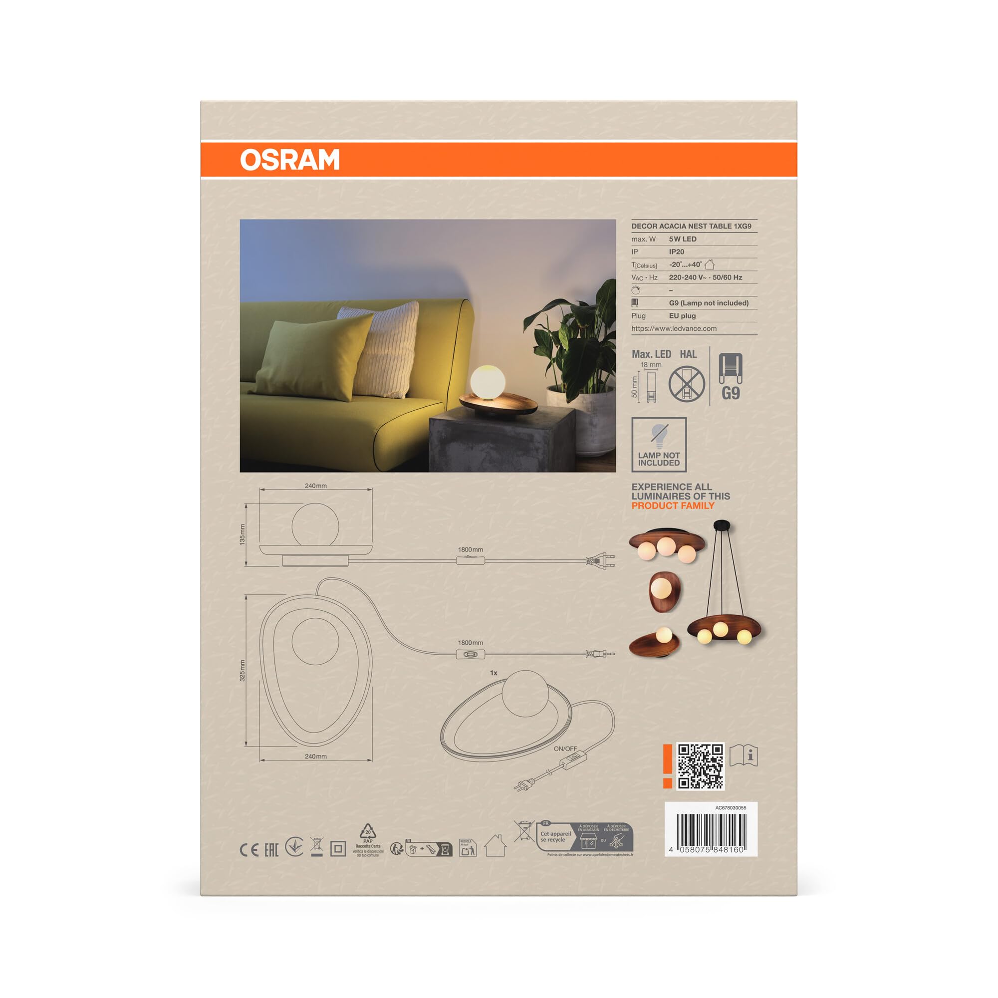 ams OSRAM SMART+ Acacia Nest Tischleuchte G9 Wood Decor