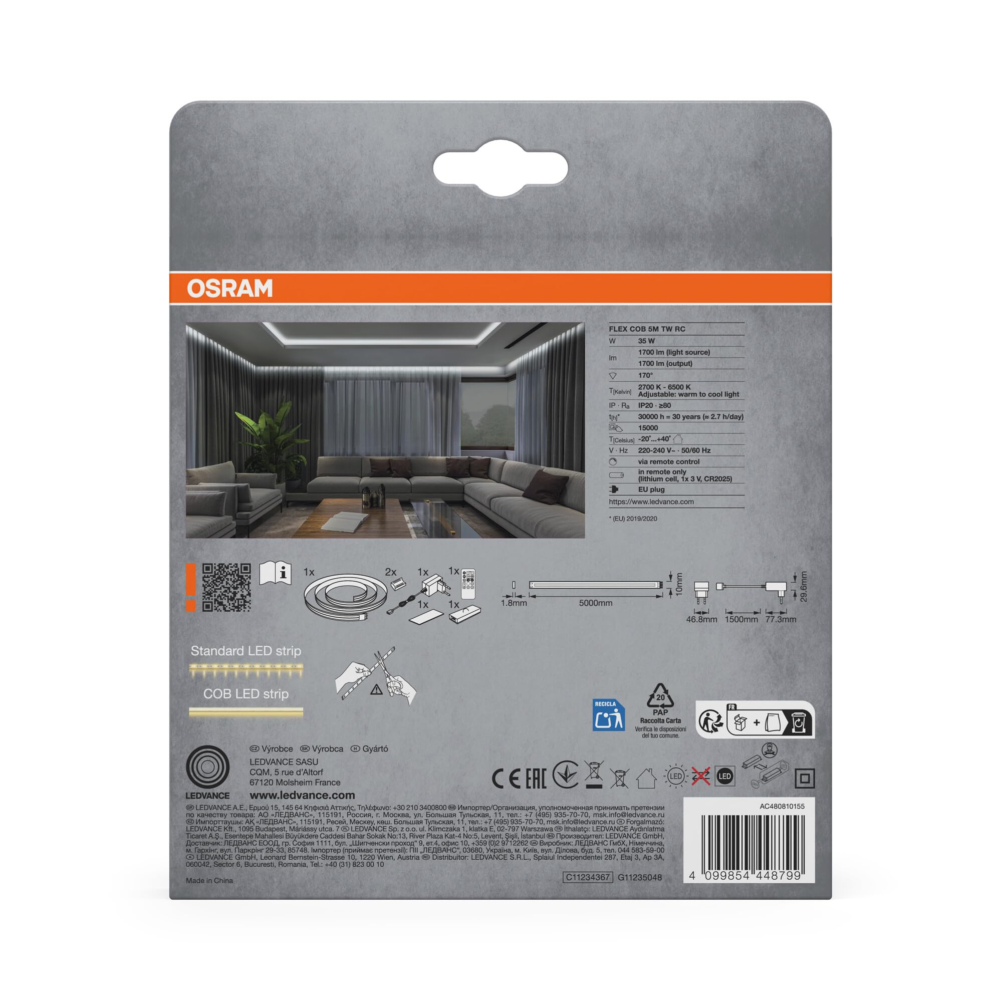 OSRAM FLEX COB LED-Streifen 5m TW 30W 1700lm dimmbar