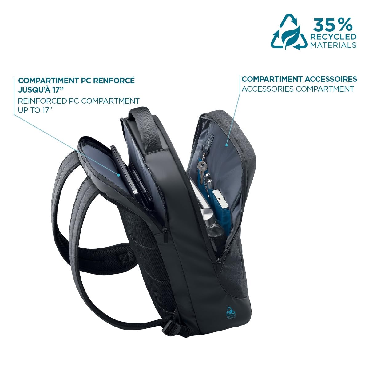 Mobilis Laptop-Rucksack 14-17 Zoll Schwarz recycelt