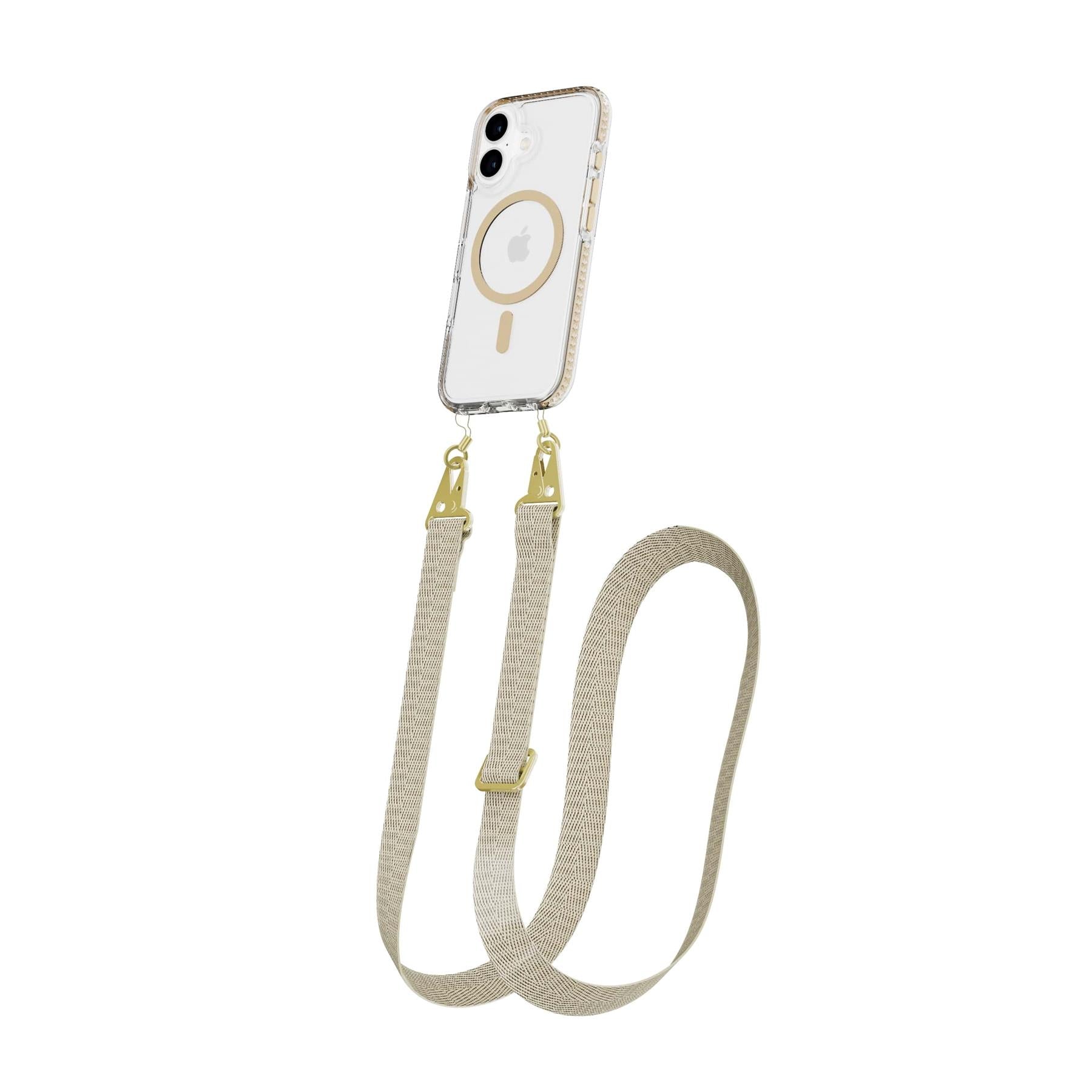 Tech21 EvoCrystal iPhone 16 Handyhülle Gold mit Band