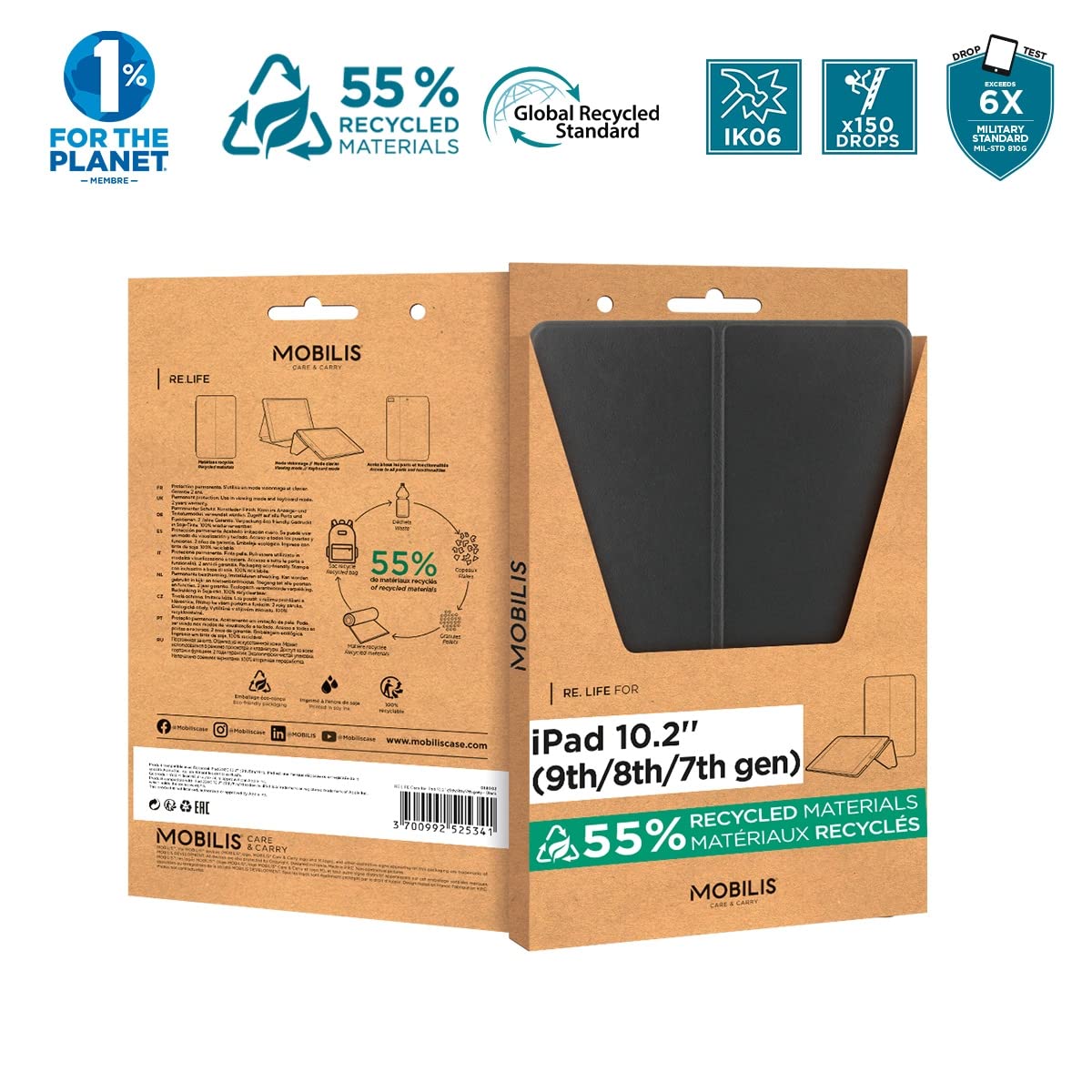 Mobilis ORIGINE RE.Life iPad Hülle 10.2" Schwarz Klappe