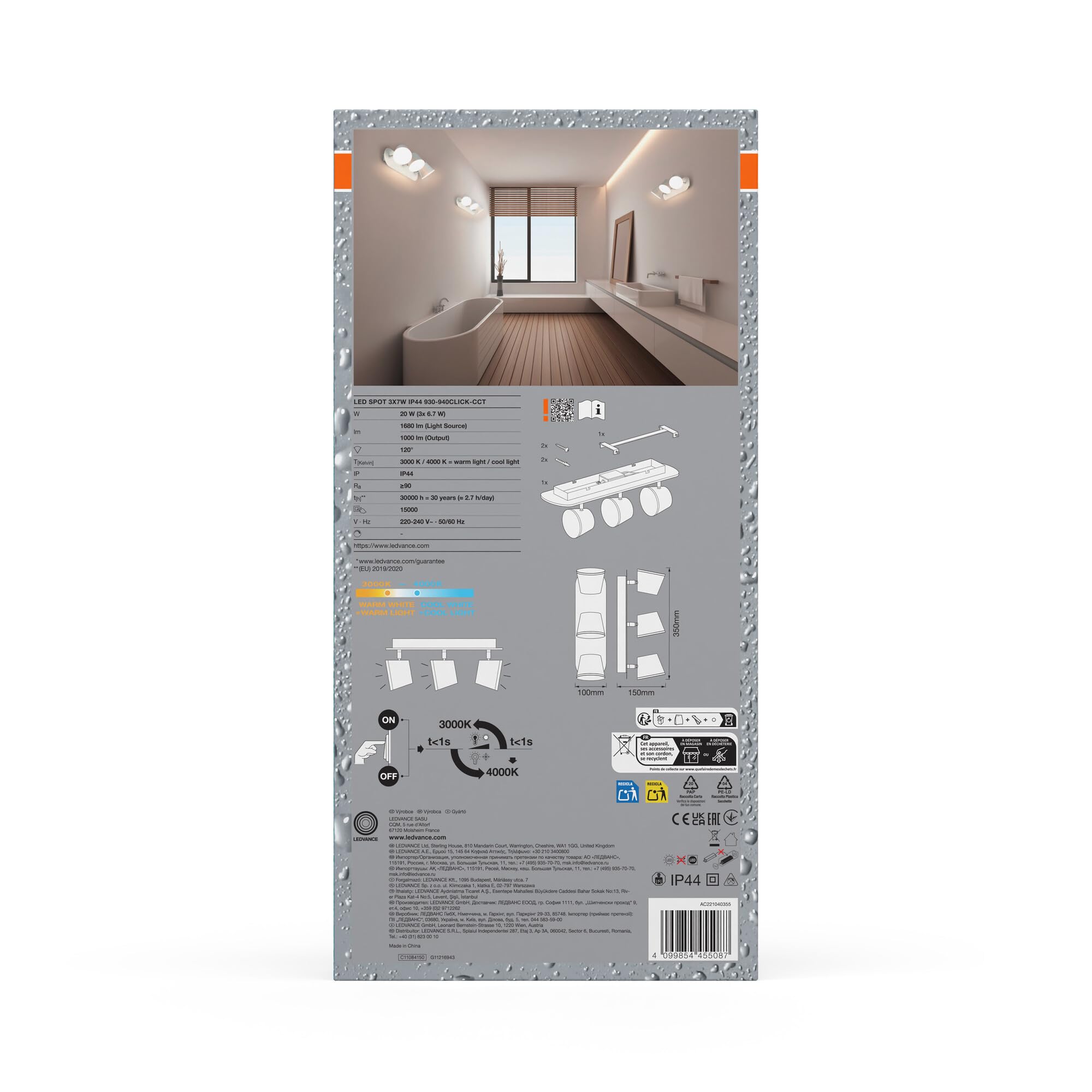 OSRAM Click-CCT 3er-Spot Badleuchte weiß IP44