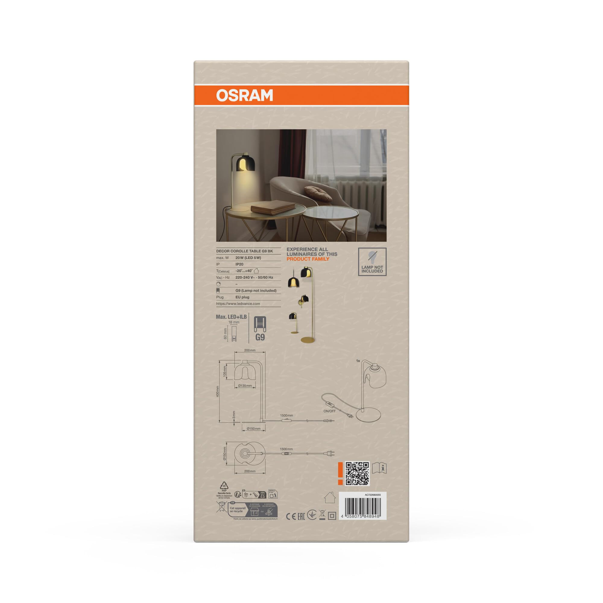 OSRAM Decor Corolle Tischleuchte G9 schwarz Retro