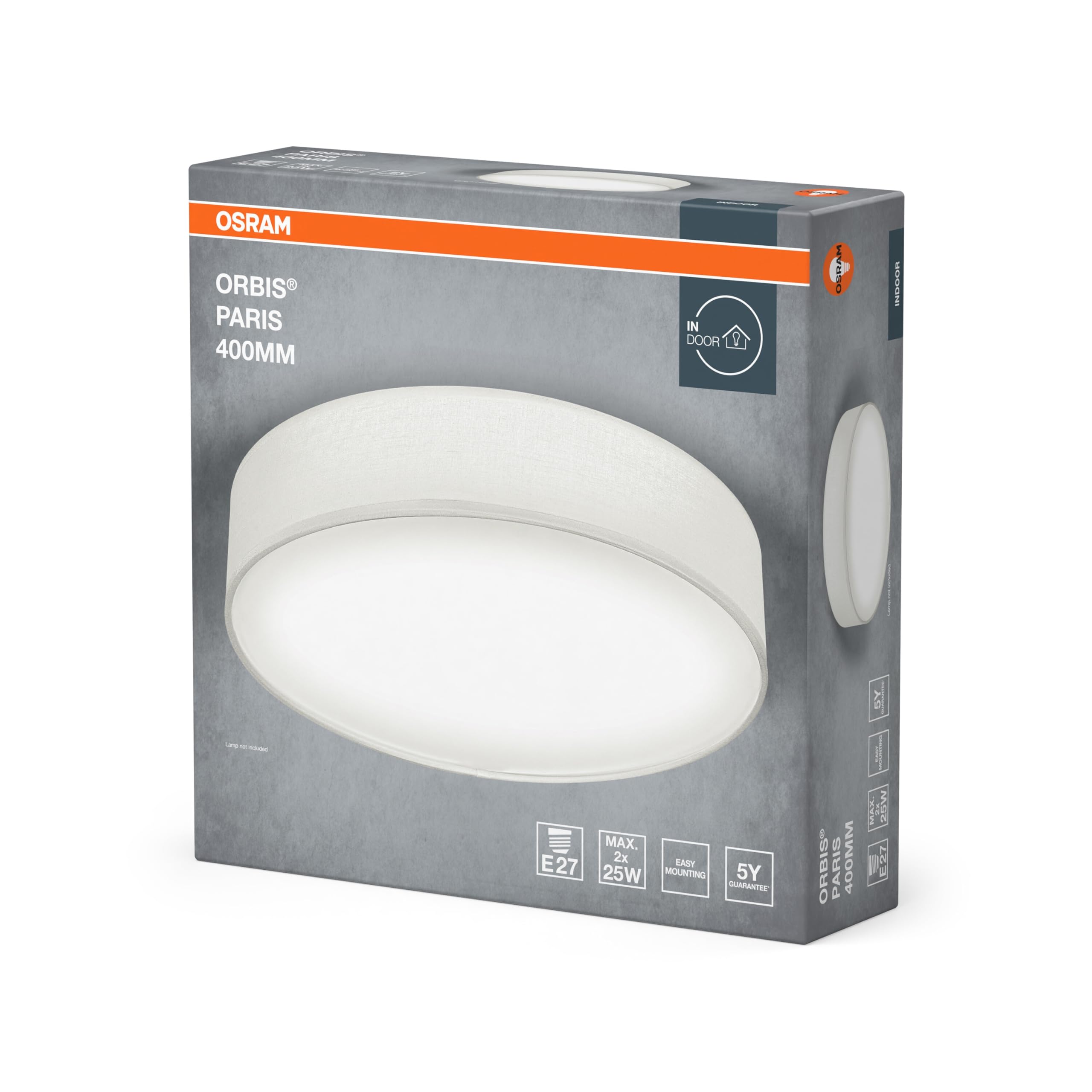 Osram Orbis Paris Deckenleuchte Weiss 40cm E27 Textilschirm