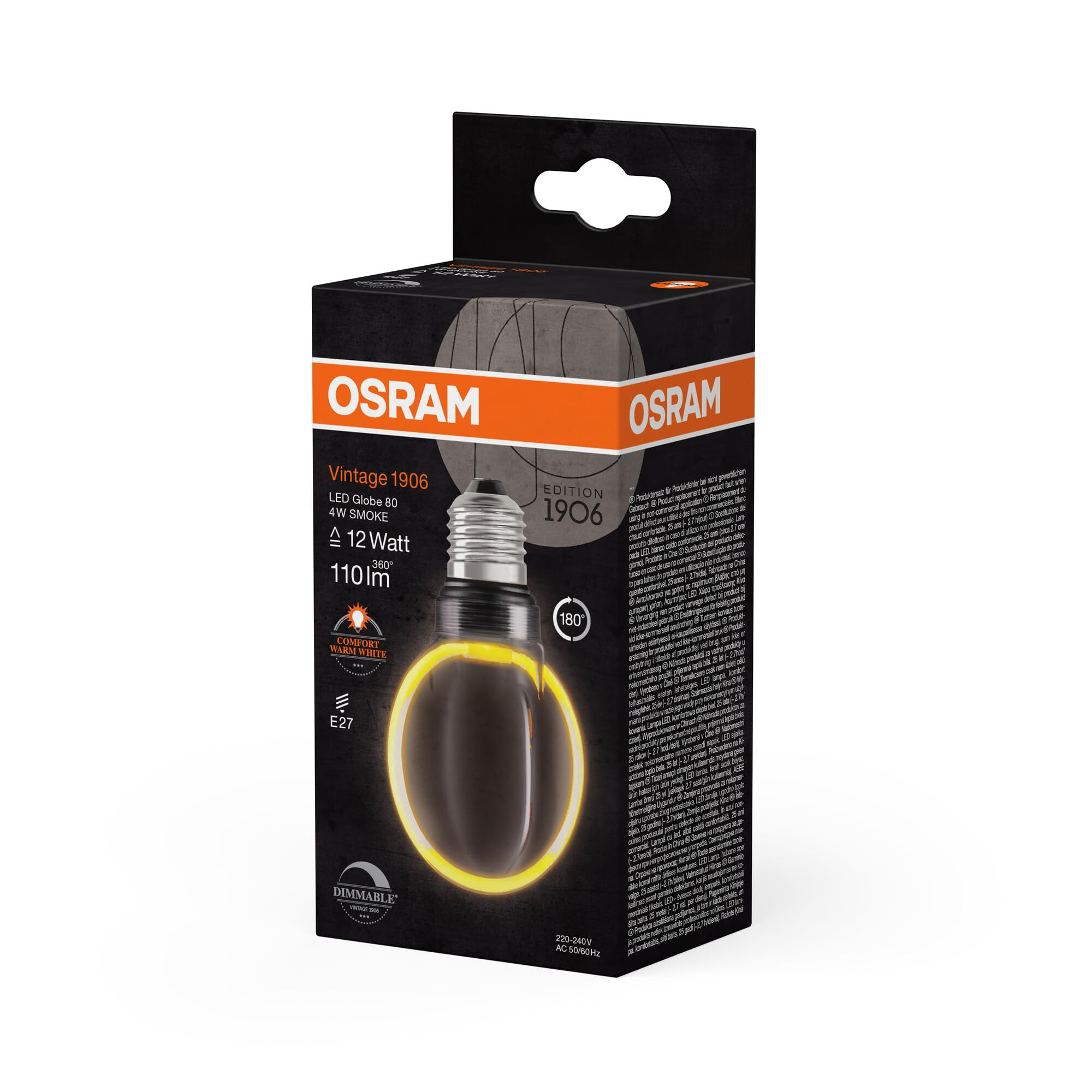 ams OSRAM Vintage 1906 Globe 80 Filament Lampe Smoke 4W E27