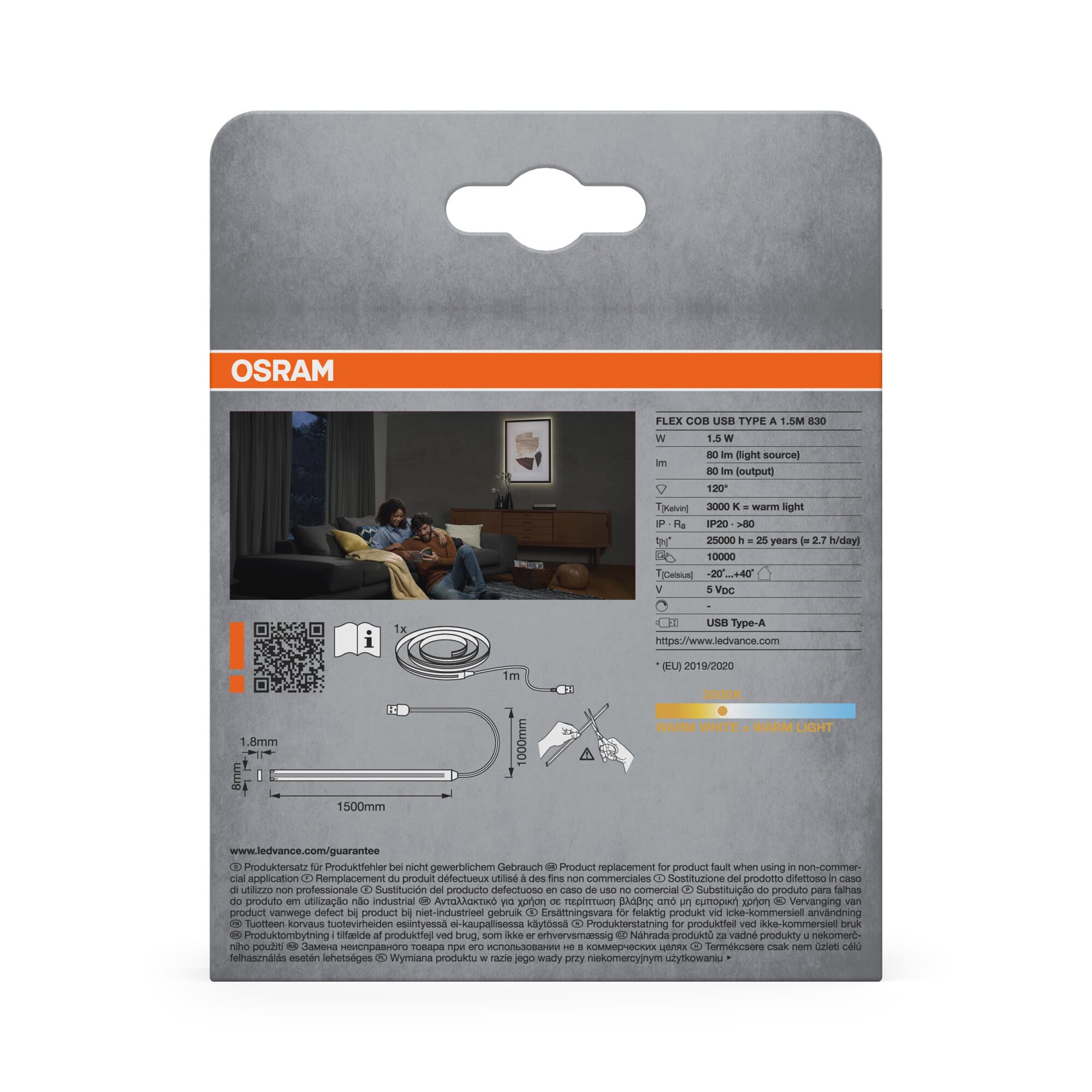 ams OSRAM SMART+ Flex COB LED-Streifen 1,5m USB warmweiss
