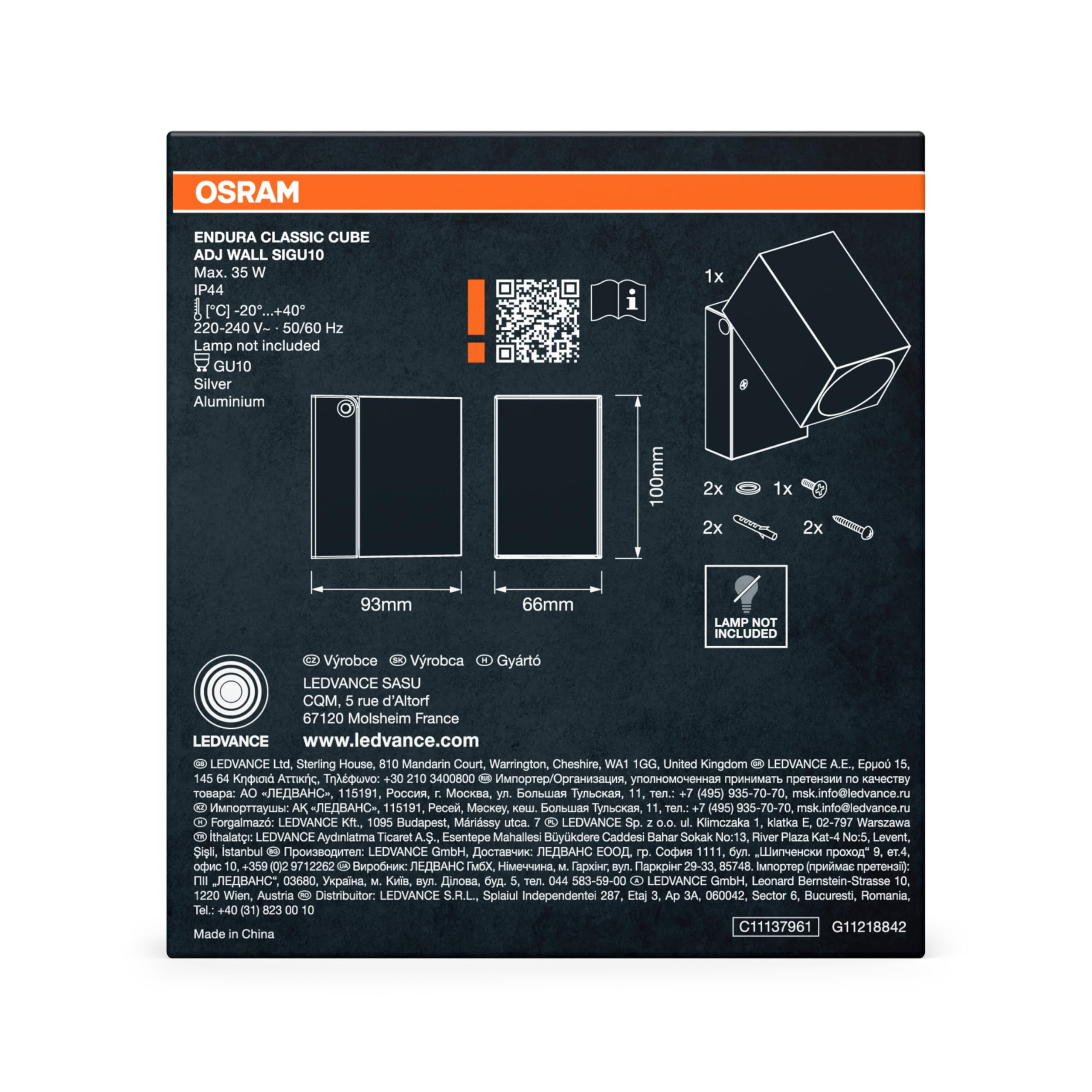 Osram Endura Classic Cube Außen-Wandleuchte GU10 silber