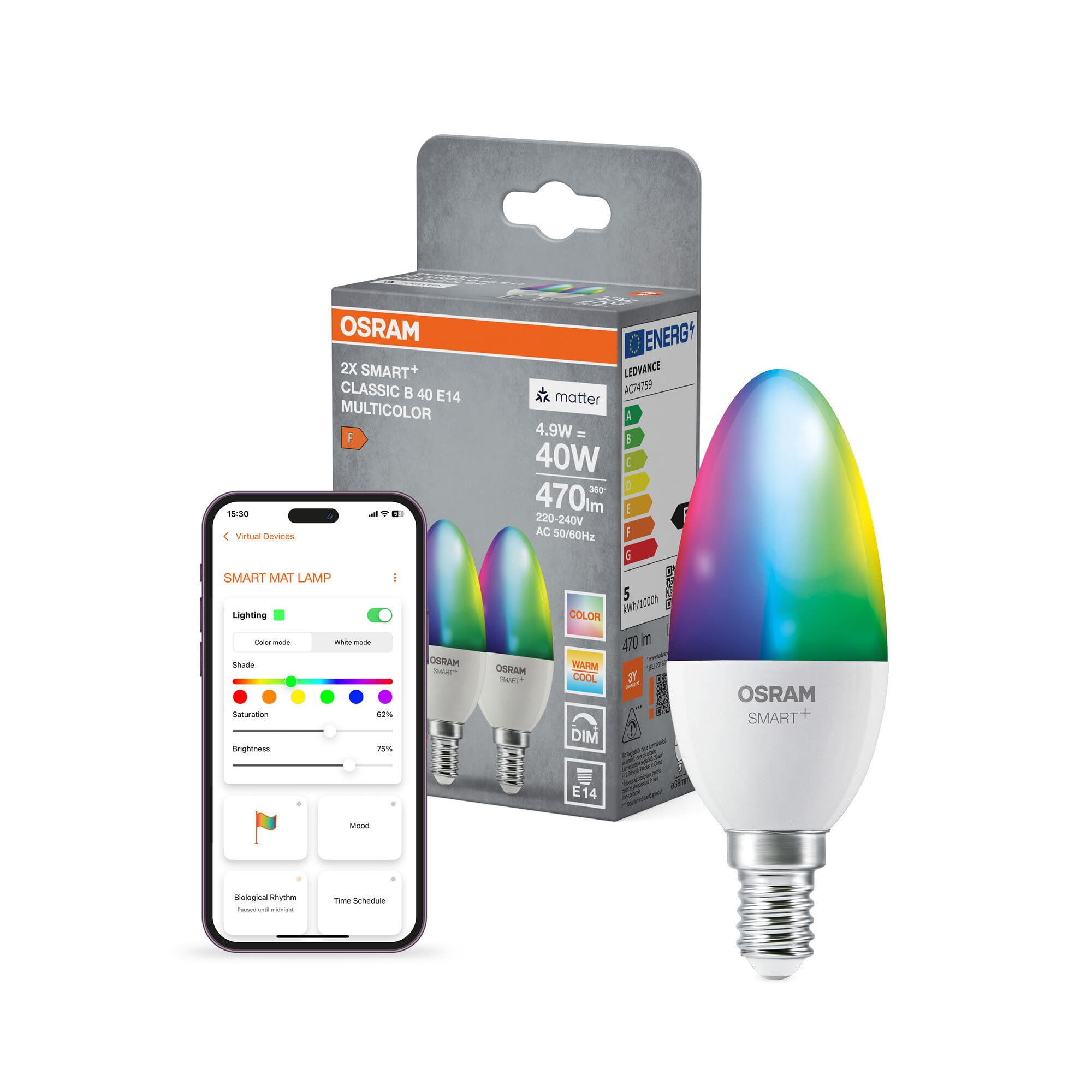 ams OSRAM SMART+ Globe LED-Lampe E14 RGBW 2er Pack