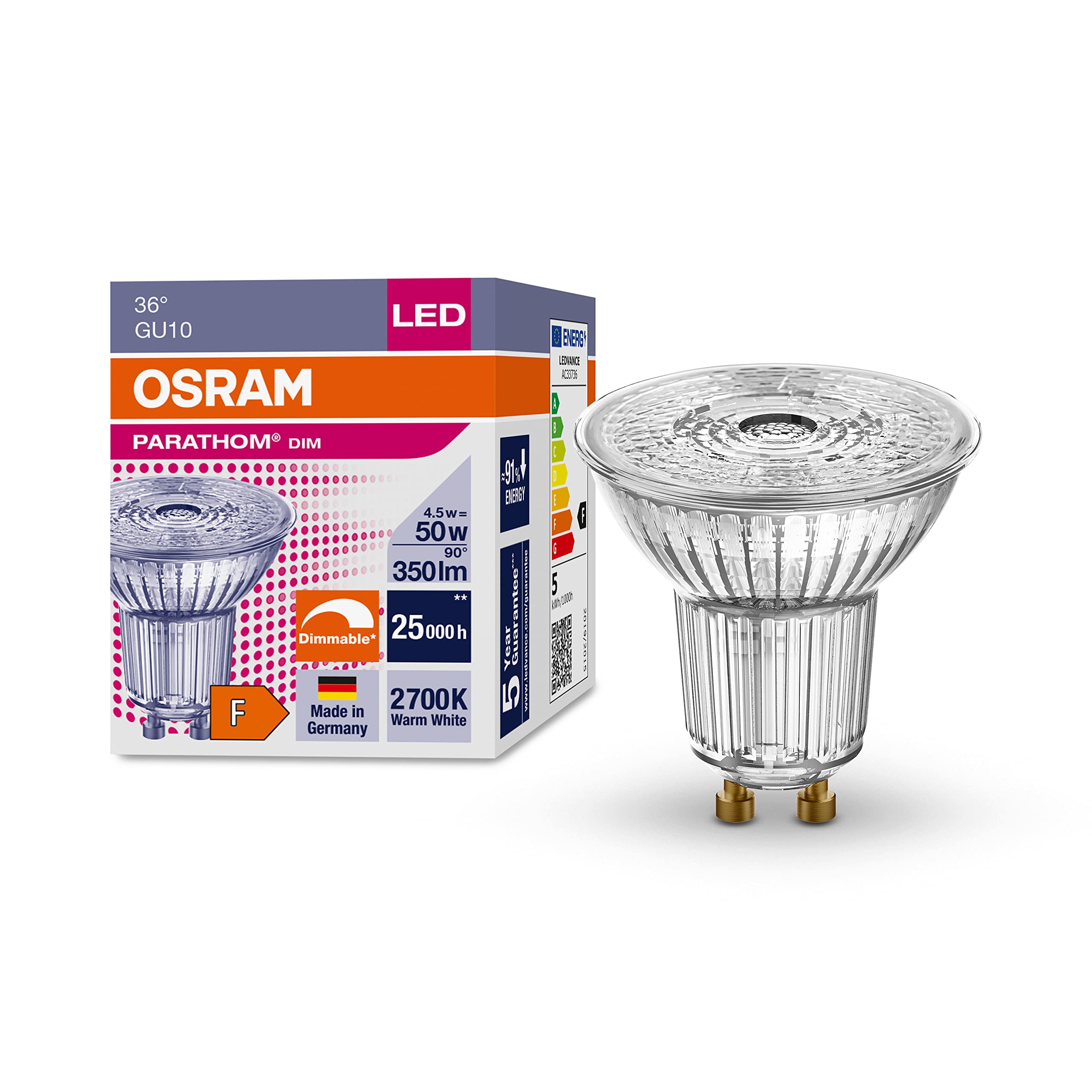 ams OSRAM SMART+ PAR16 35 LED-Spot GU10 3000K dimmbar