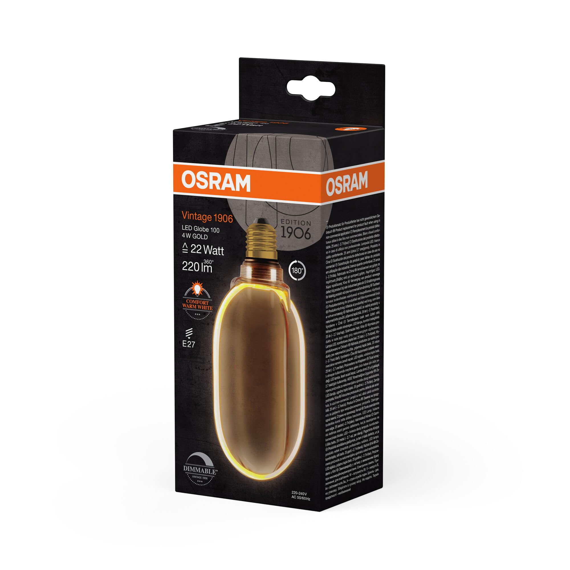 OSRAM SMART+ Vintage 1906 Globe 100 E27 dimmbar gold 4W