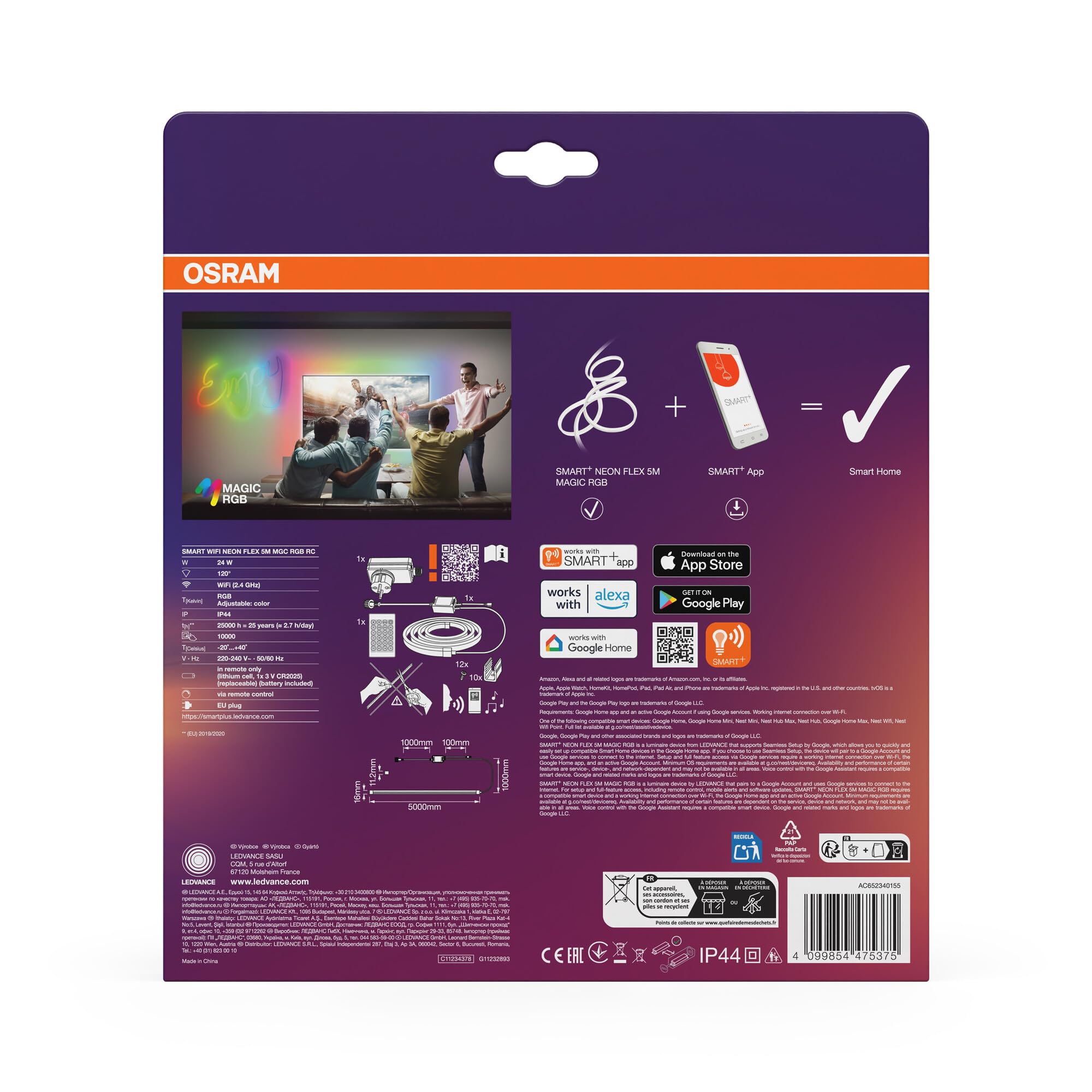 ams OSRAM Smart WiFi Neon Flex LED-Streifen 5m RGB IP44 dimmbar