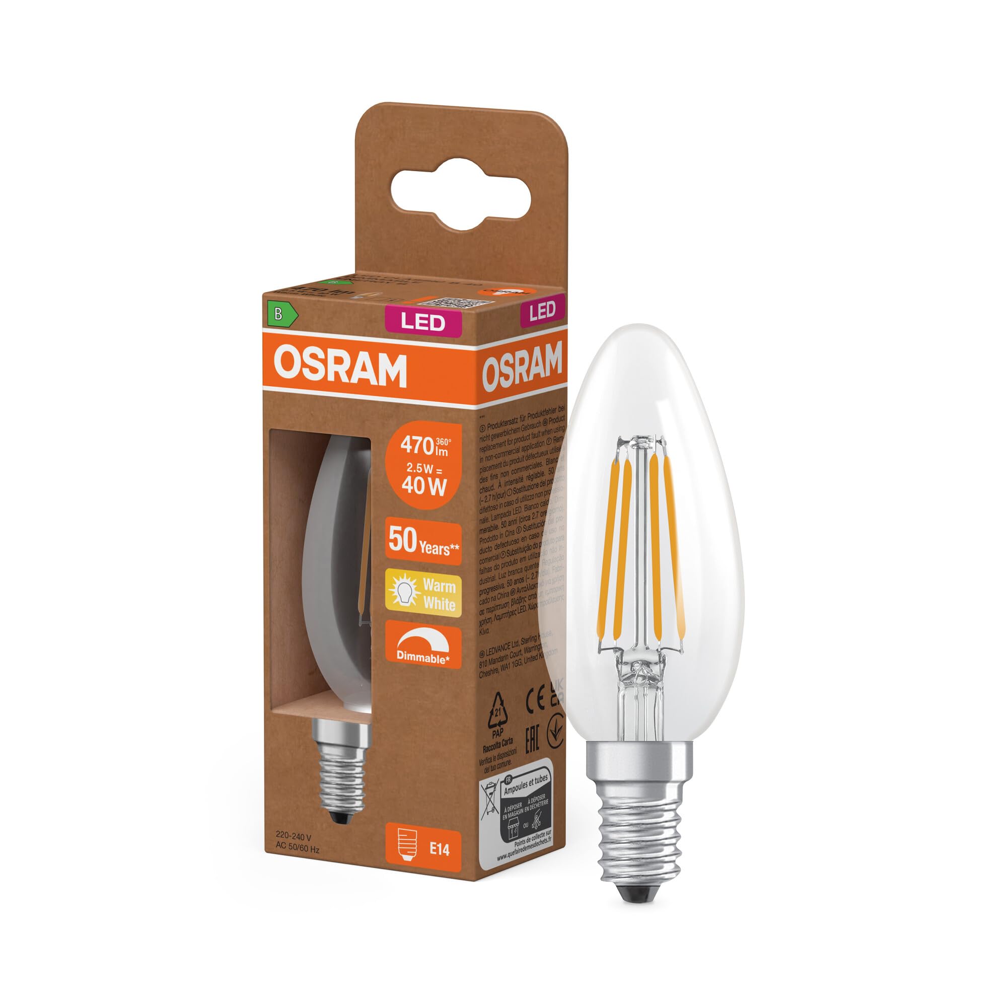 ams OSRAM Classic P 40 LED Tropfen E14 klar dimmbar