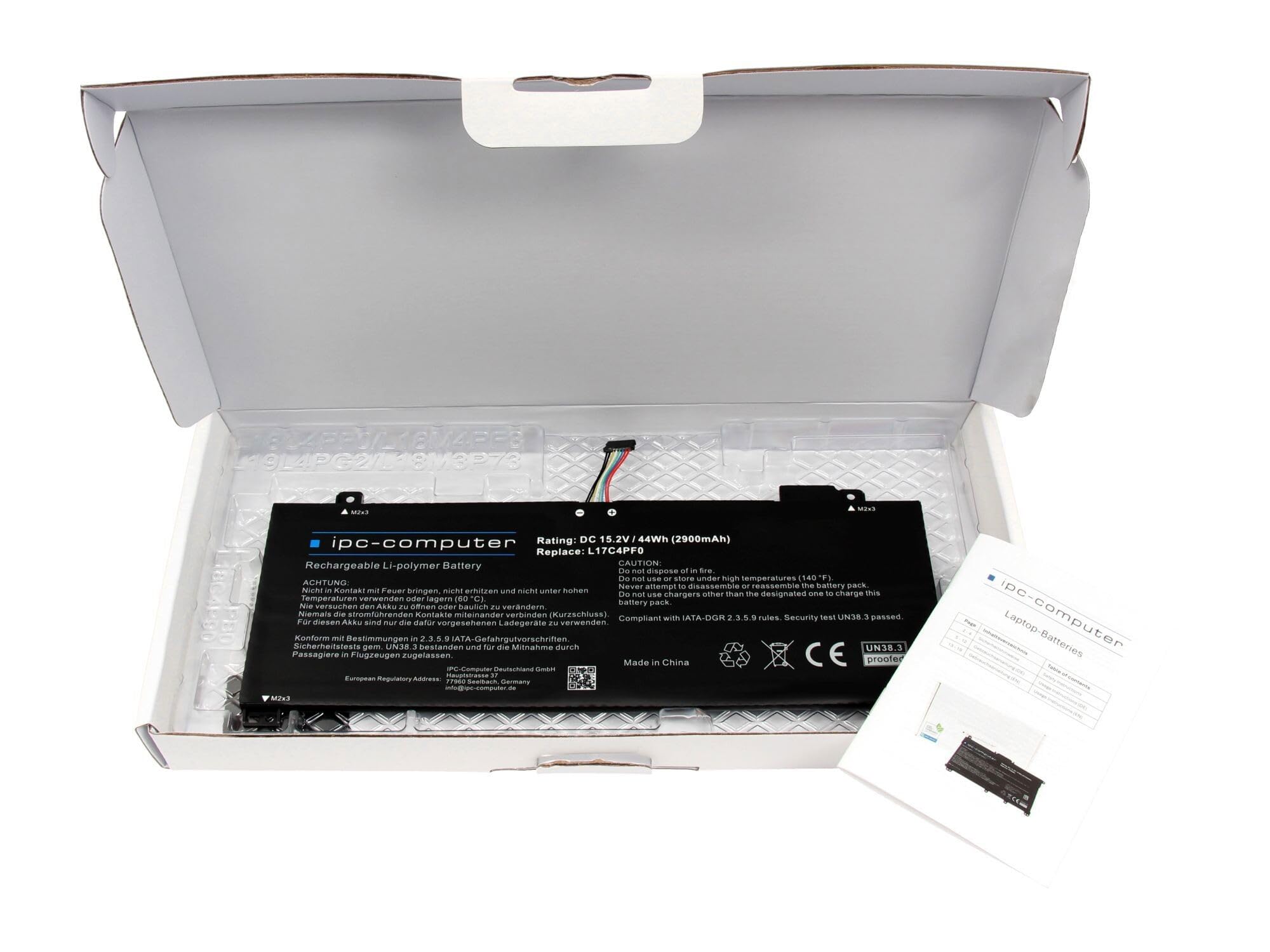 IPC-Computer Akkus L17C4PF0 Laptop Akku 44Wh schwarz