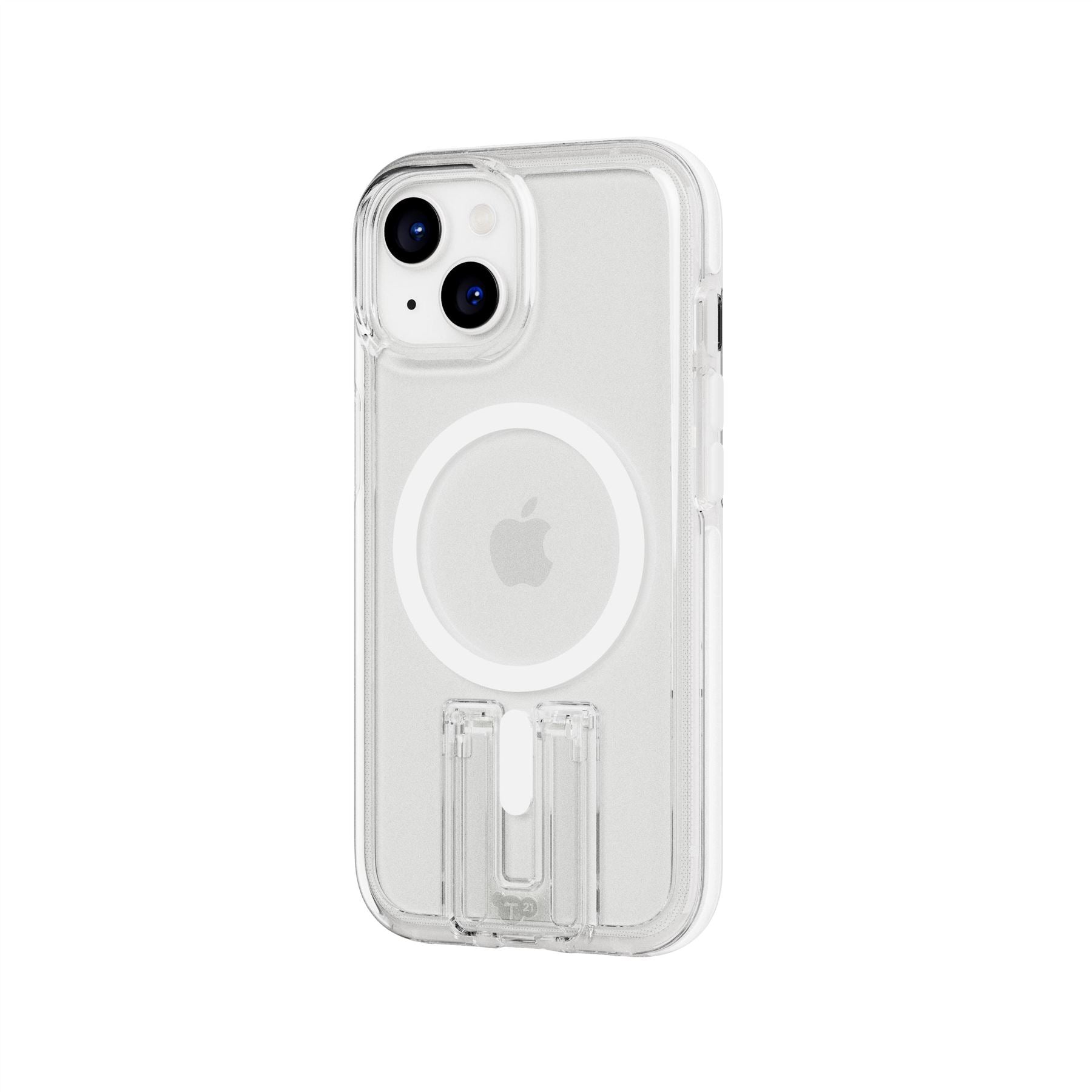 Tech21 EvoCrystal Kick iPhone 13-15 Hülle Clear MagSafe Ständer