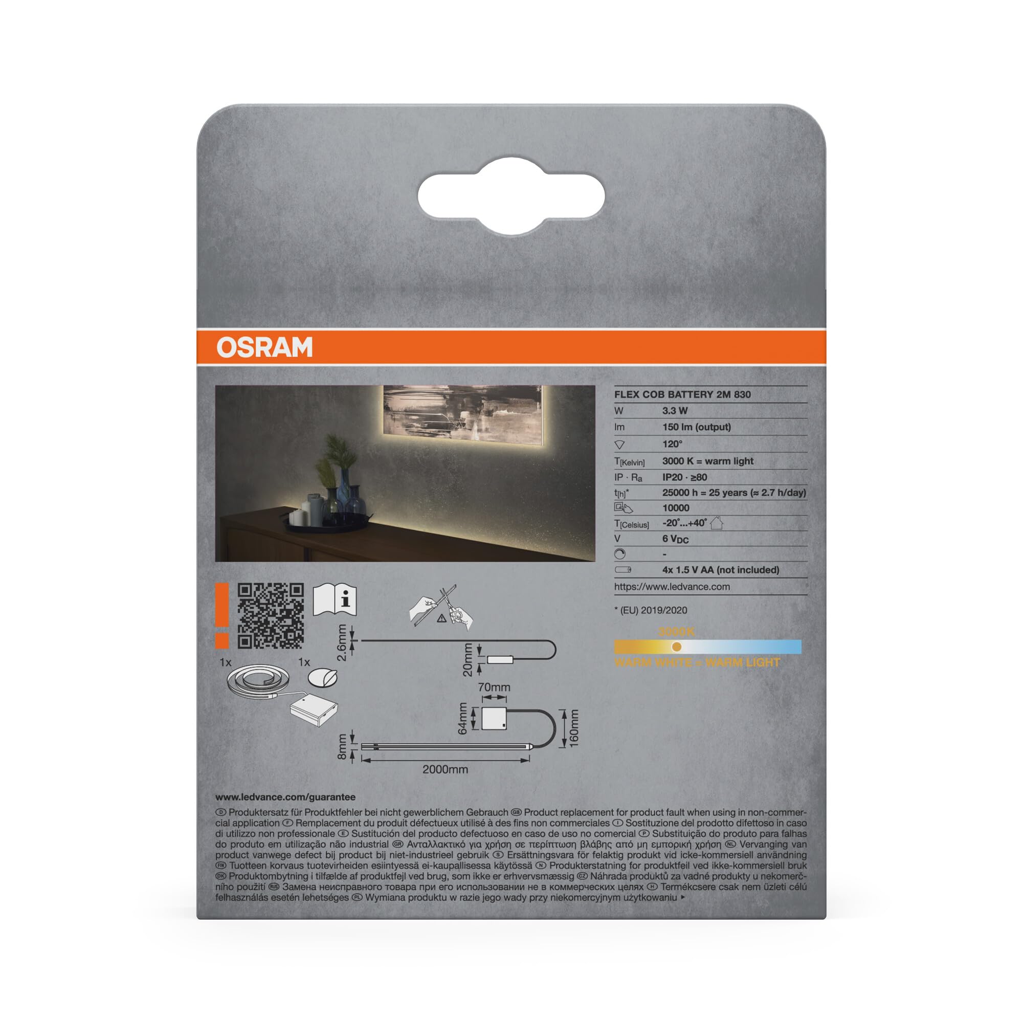 Osram Flex COB Strip LED Streifen 2m Batterie warmweiss