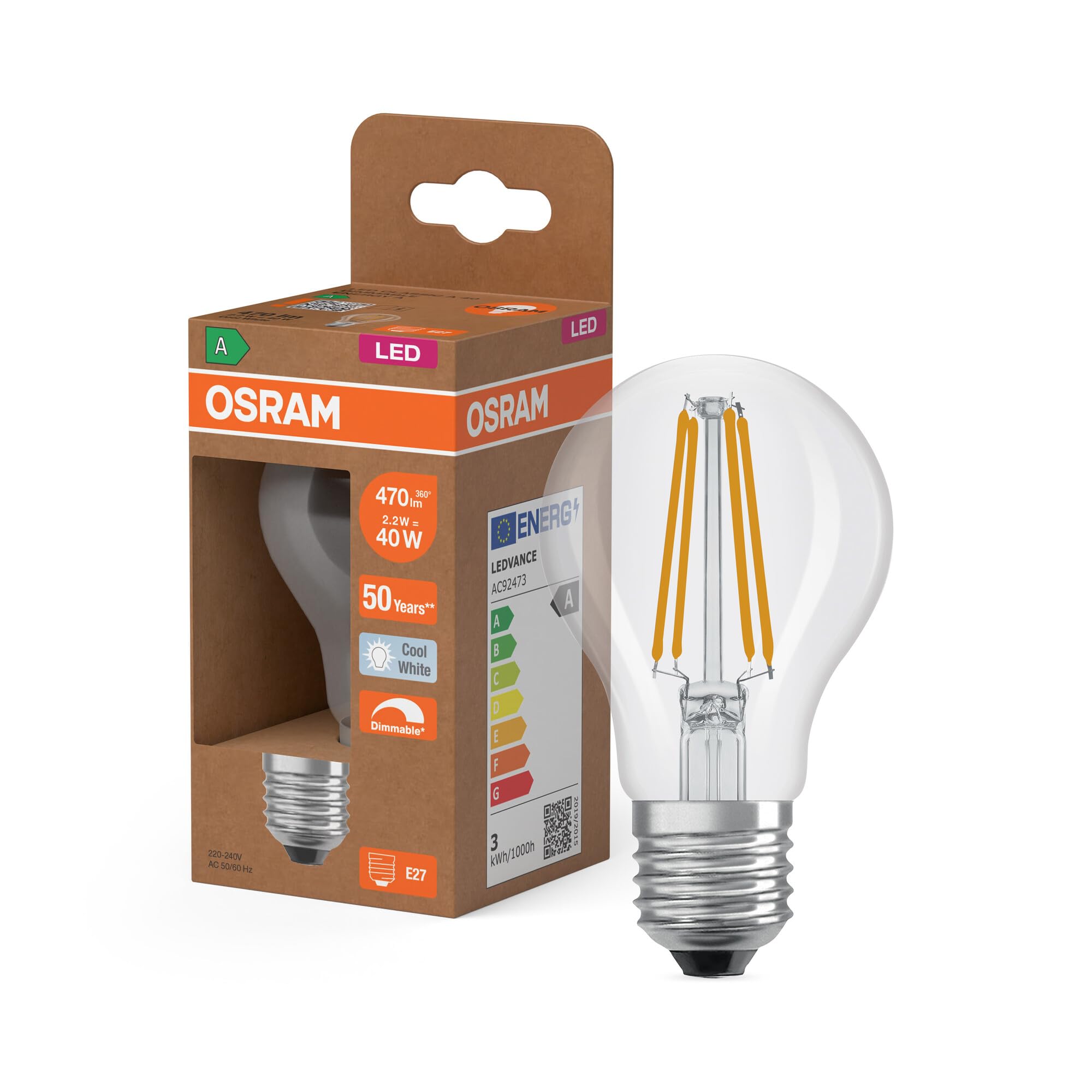 ams OSRAM Classic A 40 LED Filament E27 dimmbar Klasse A