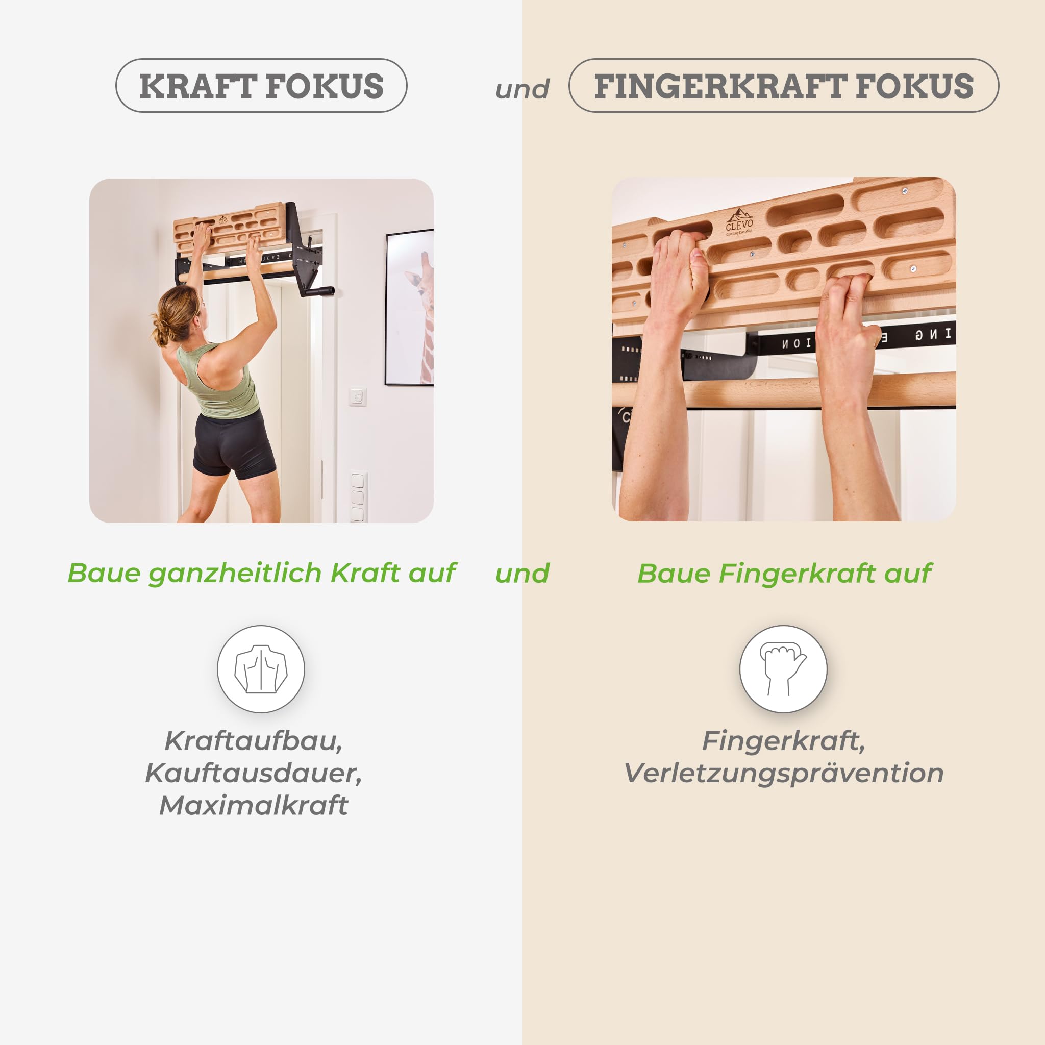 Clevo Hangboard Plus Kletterboard 60 cm Buchenholz