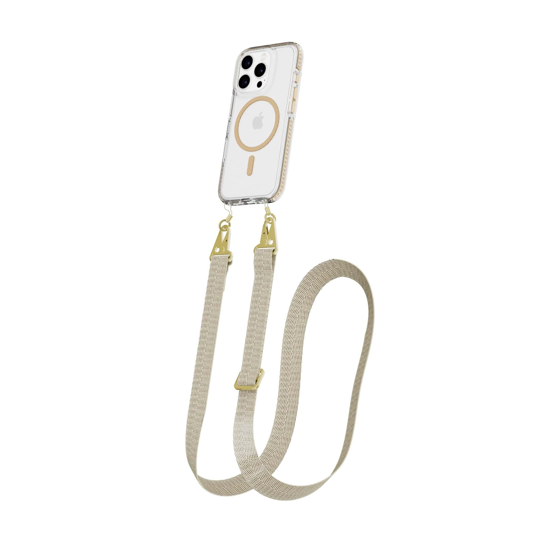 Tech21 EvoCrystal iPhone 16 Pro Handyhülle Gold mit Kette