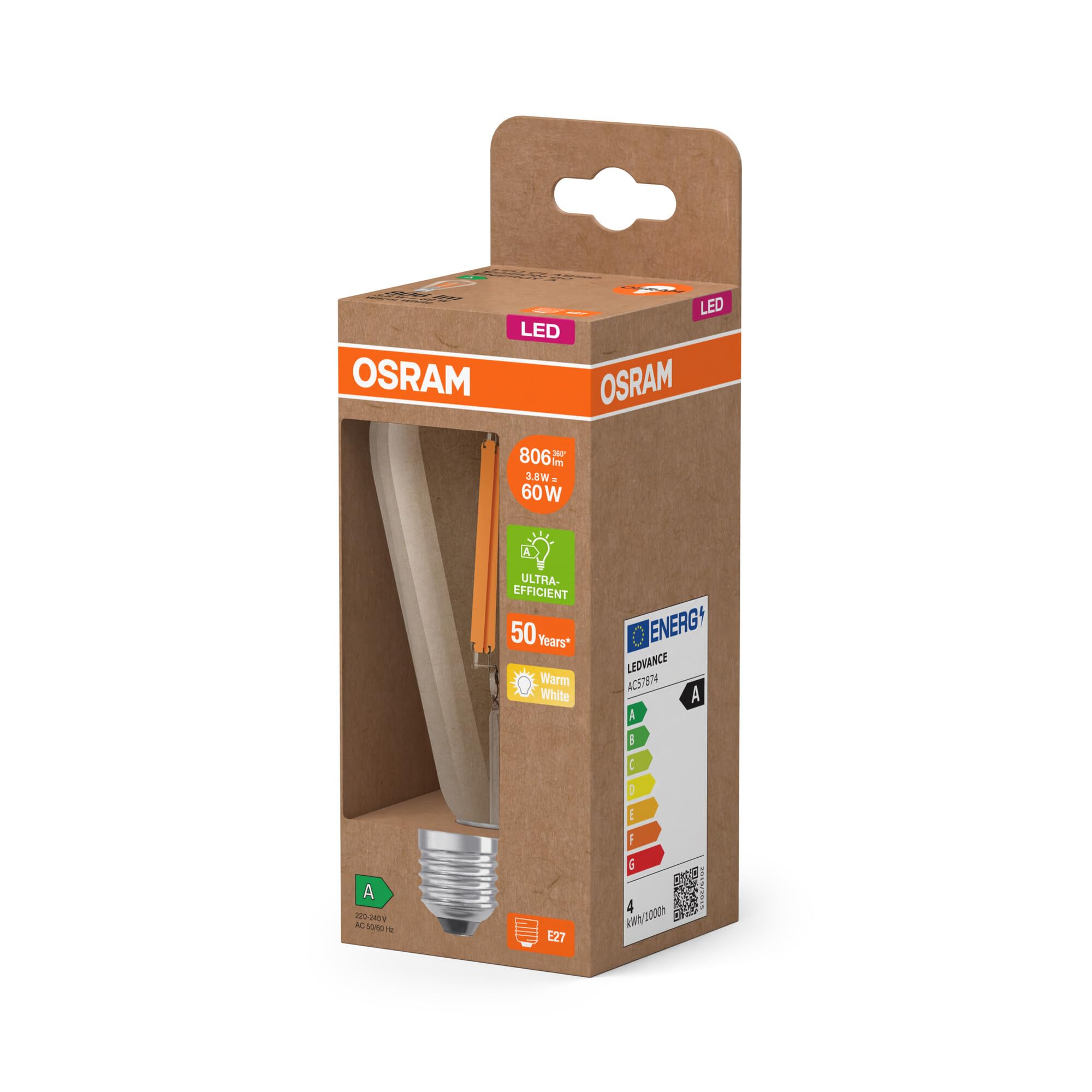 ams OSRAM LED Classic Edison 60 Filament E27 Energieklasse A