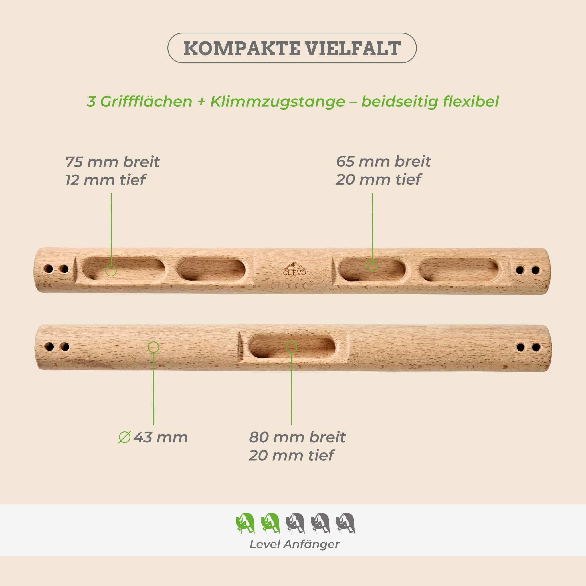 Clevo Fingerboard Slim Hangboard Holz mobil Seilaufhängung