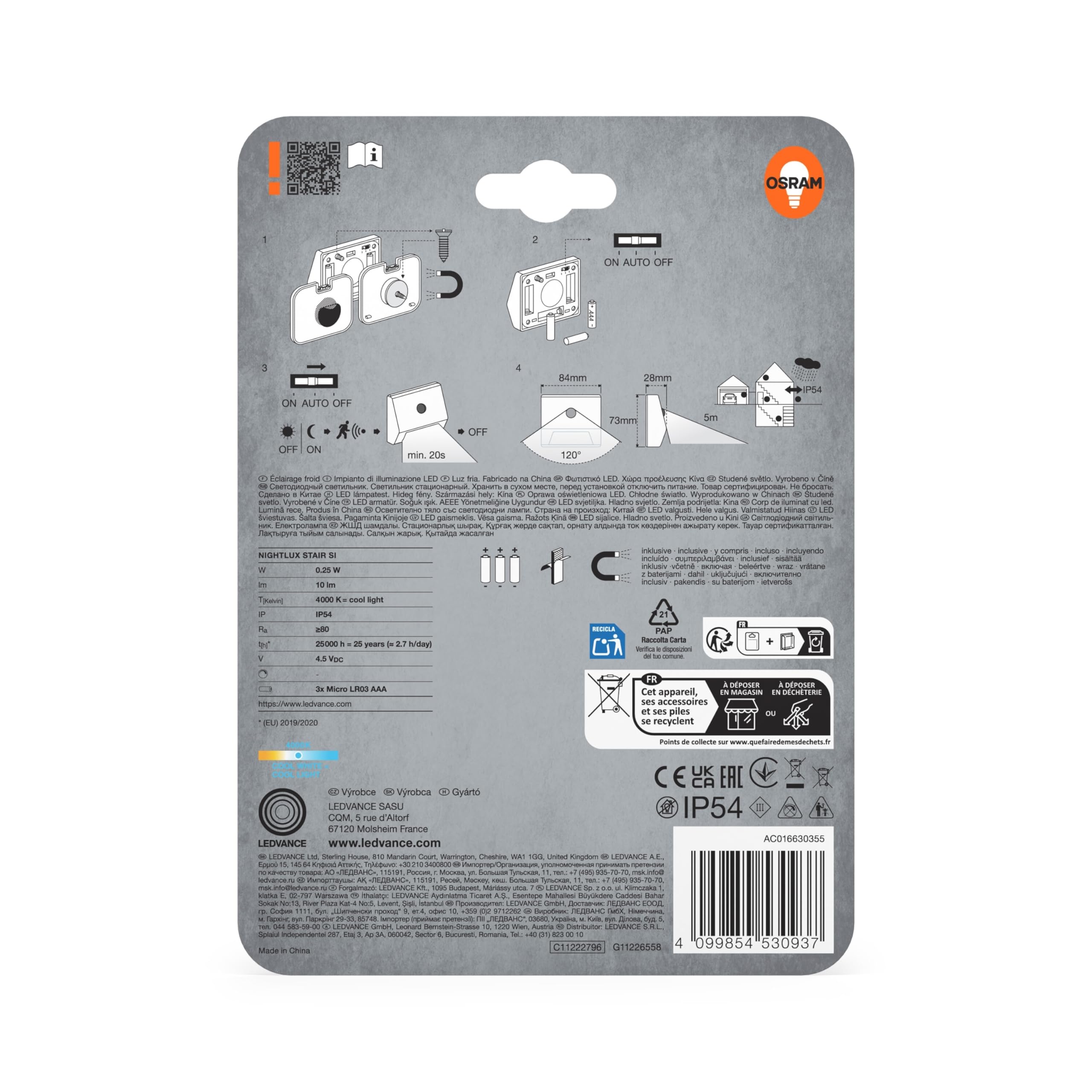 OSRAM NIGHTLUX Stair Treppenlicht silber Batterie Sensor