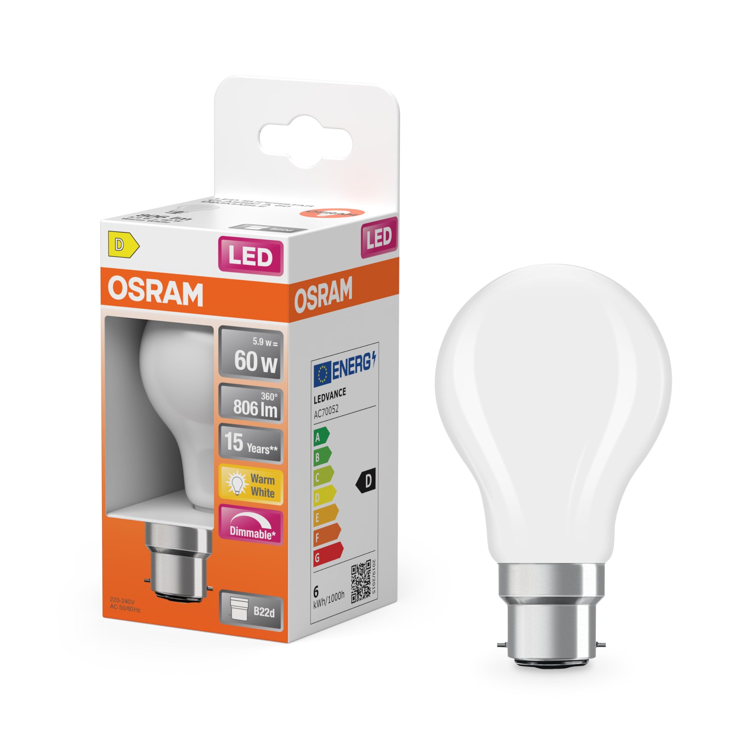 ams OSRAM Superstar Classic A LED Birne matt 60W warmweiß
