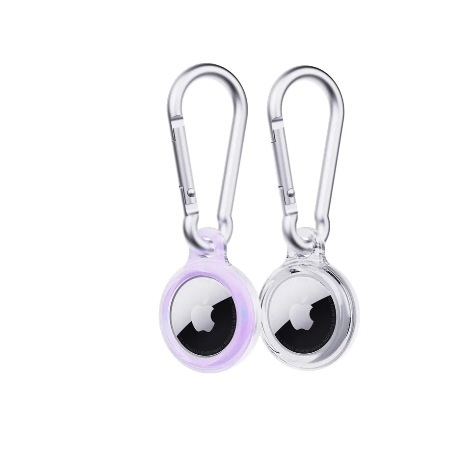 Tech21 EvoPop AirTag Hülle 2er Lila Transparent Karabiner