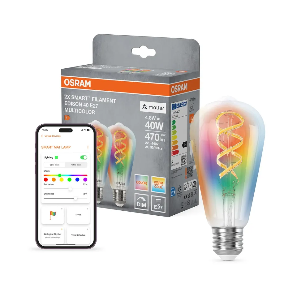 ams OSRAM Smart+ Edison RGB Filament E27 2er Pack Matter Wifi dimmbar