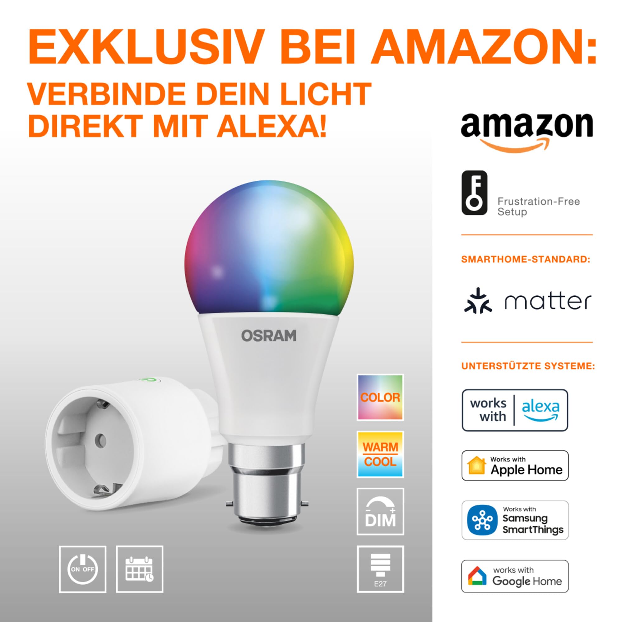 ams OSRAM SMART+ E27 RGBW Lampe Matter WiFi 60W 1er-Pack
