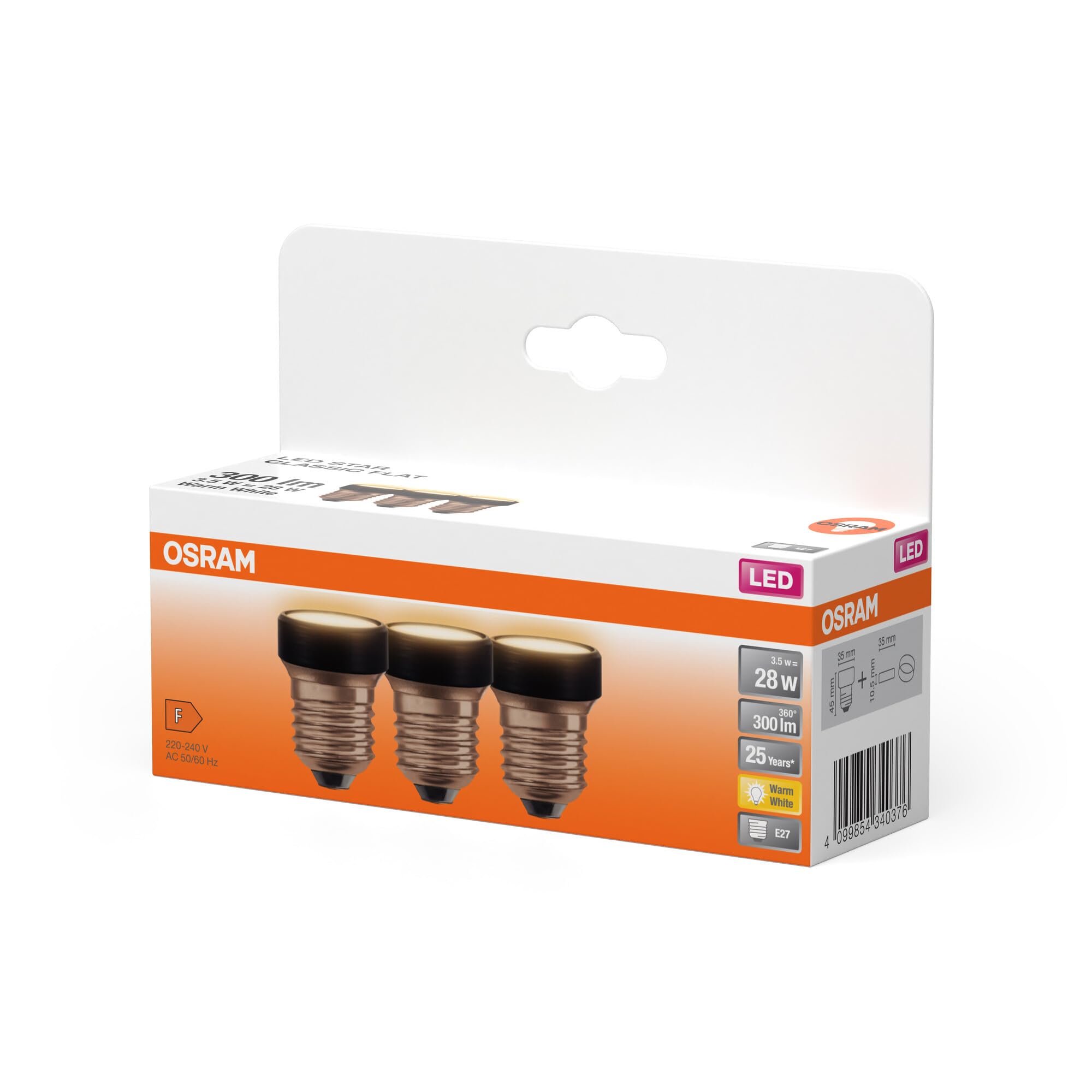 ams OSRAM SMART+ LED Flat 3,5W E27 Lampe warmweiß 3er-Pack