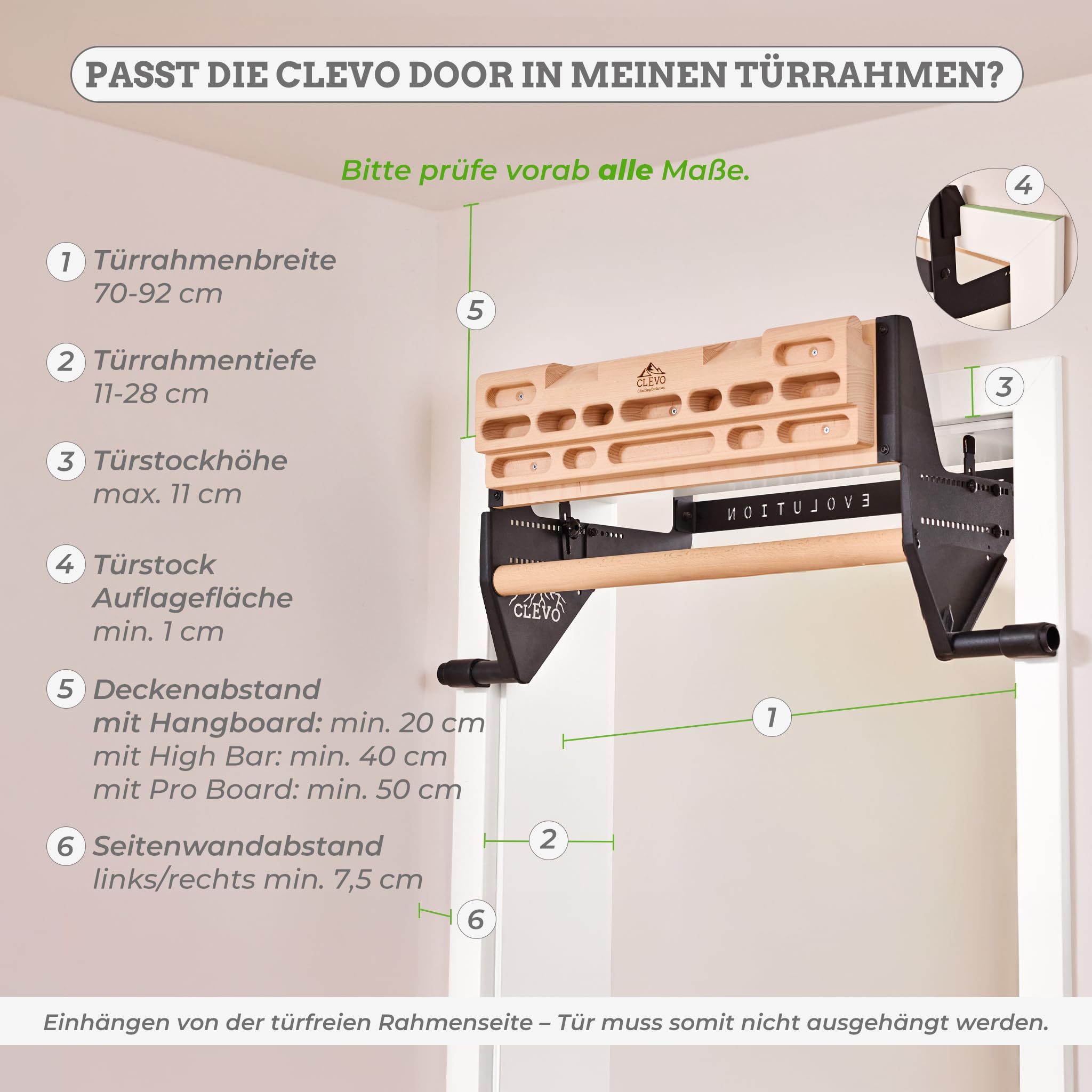 Clevo Door + Hangboard Bundle Griffbrett Buche ohne Bohren