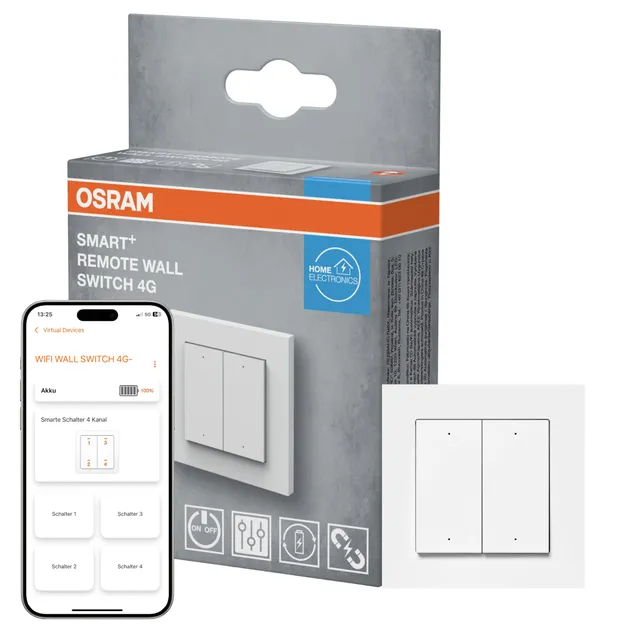 ams OSRAM SMART+ WiFi Wandschalter 4-Gang weiß magnetisch