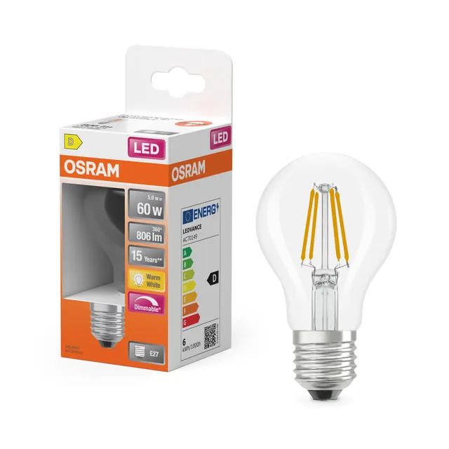 ams OSRAM Superstar LED A60 DIM E27 5,9W Klar 1er-Pack