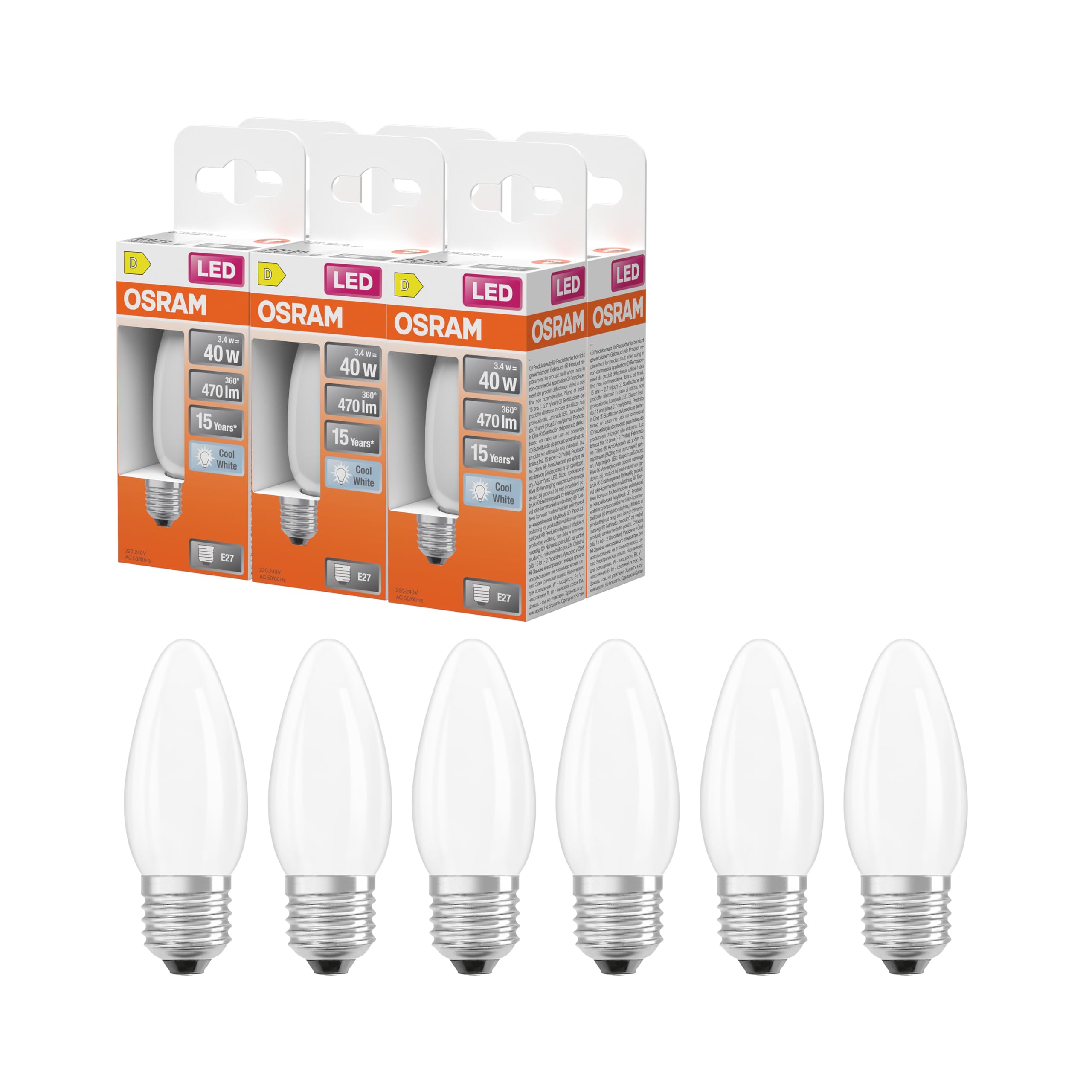 ams OSRAM Star B40 LED Kerze E27 Klar 3,4W 470lm 1er-Pack