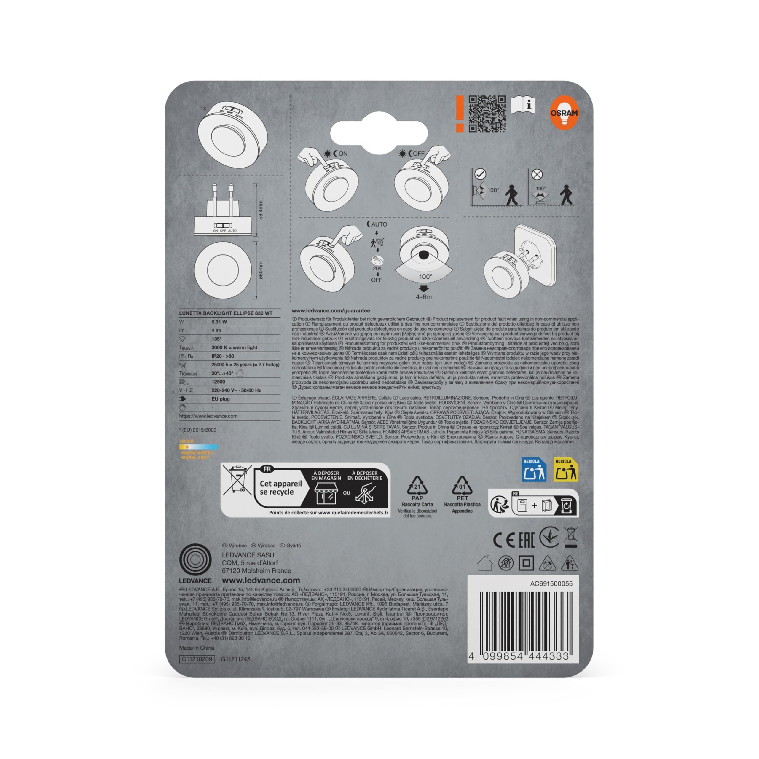 OSRAM SMART+ Lunetta Backlight Ellipse Nachtlicht Weiß Warmweiß
