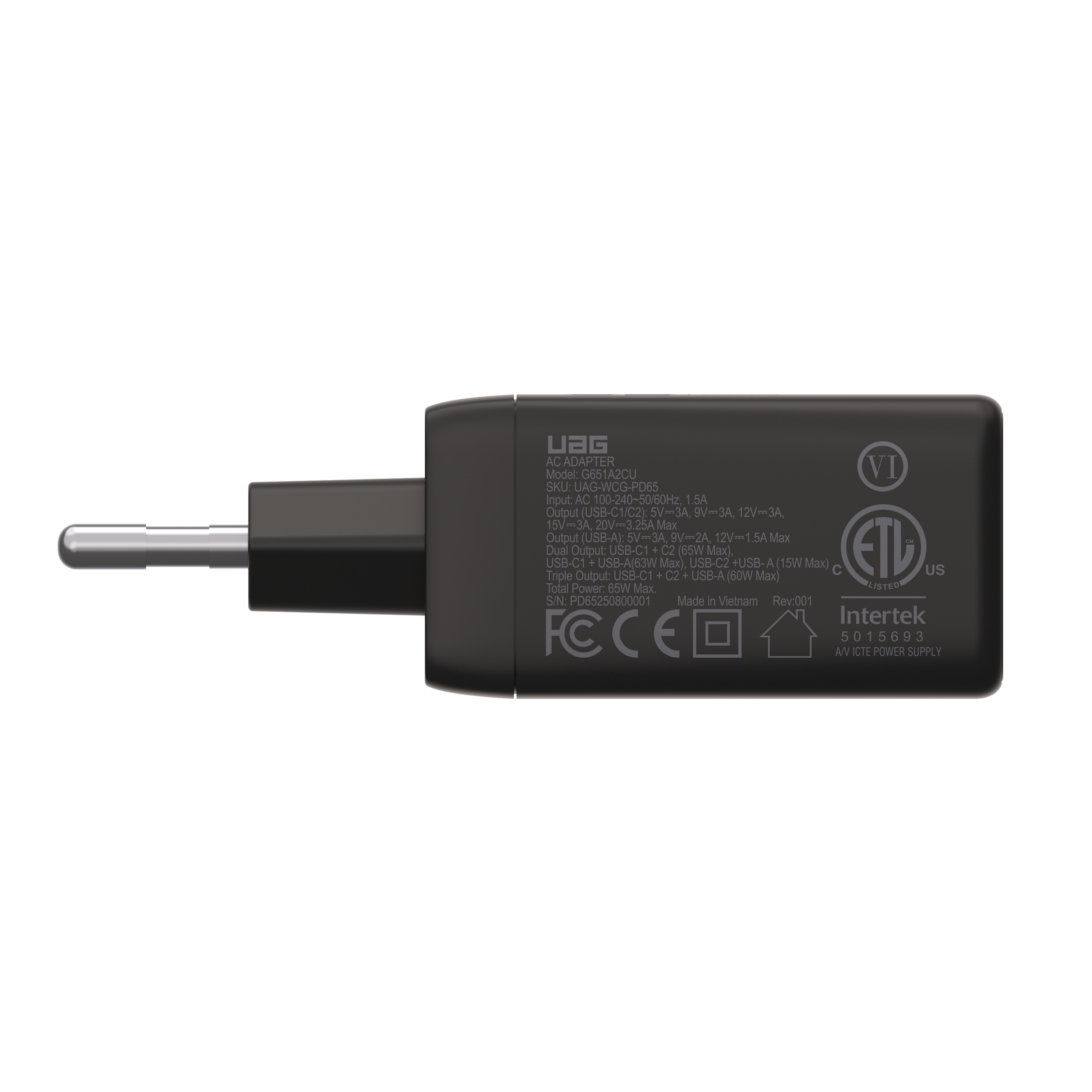 UAG SRGE 65W 3-Port GaN Wandladegerät USB-C EU schwarz