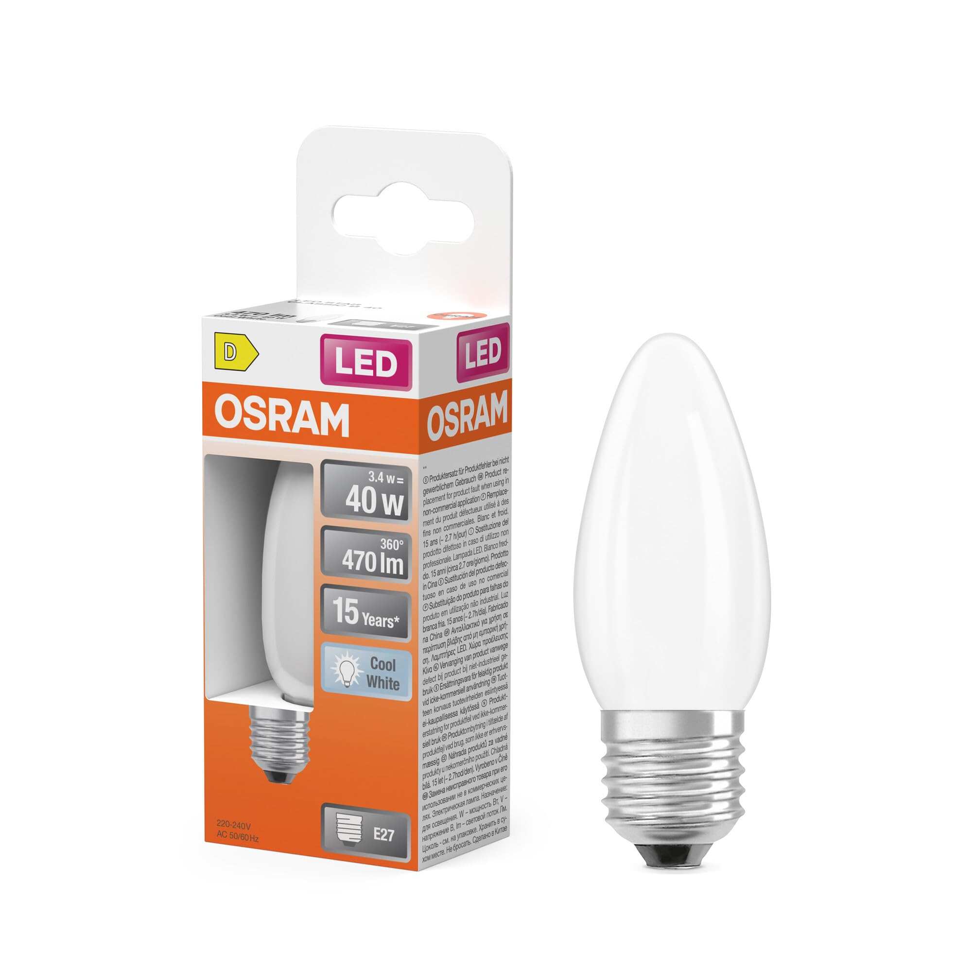 ams OSRAM Star B40 LED Kerze E27 Klar 3,4W 470lm 1er-Pack