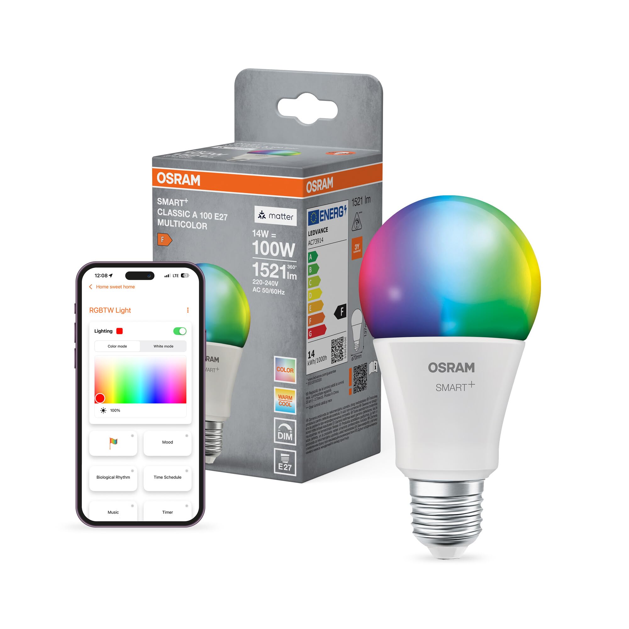OSRAM SMART+ Matter LED A100 E27 14W RGBW dimmbar 1er-Pack