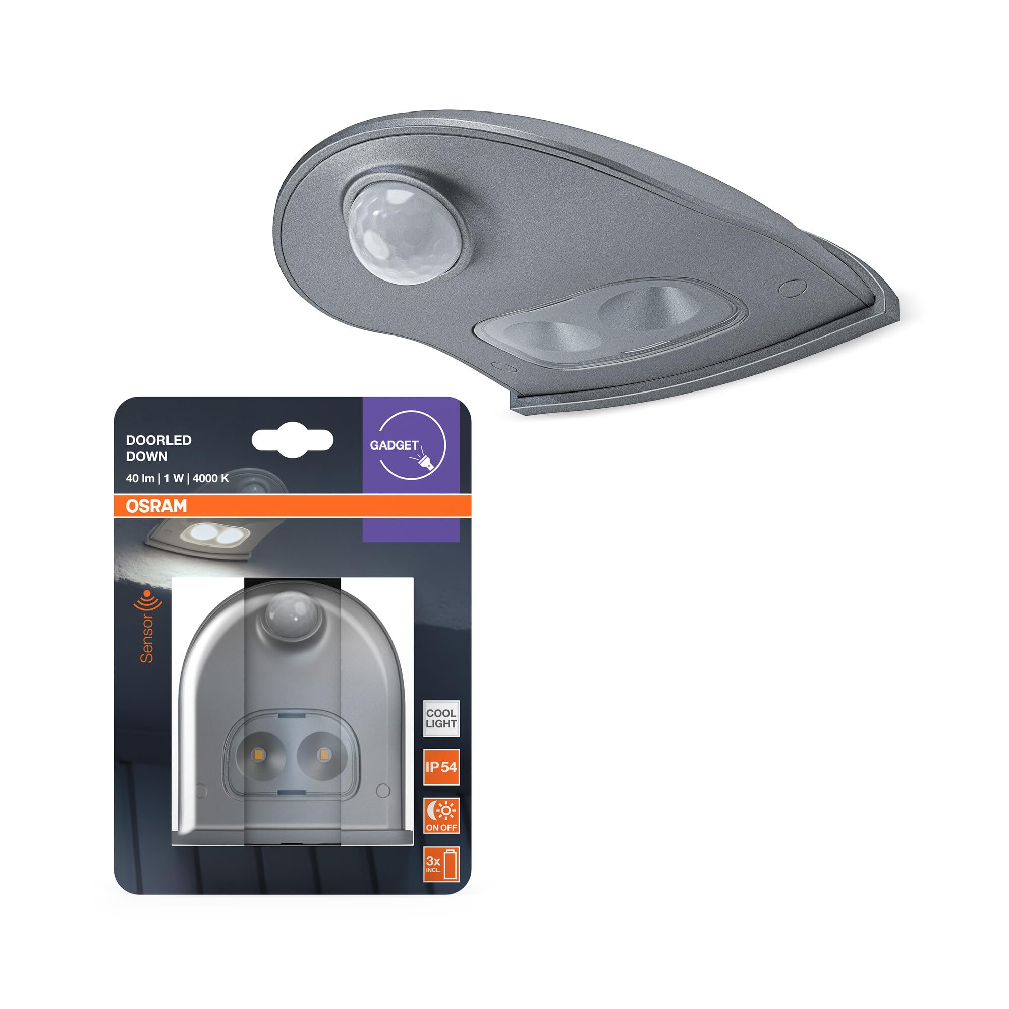 ams OSRAM Door LED Sensorleuchte silber IP54 Batterie