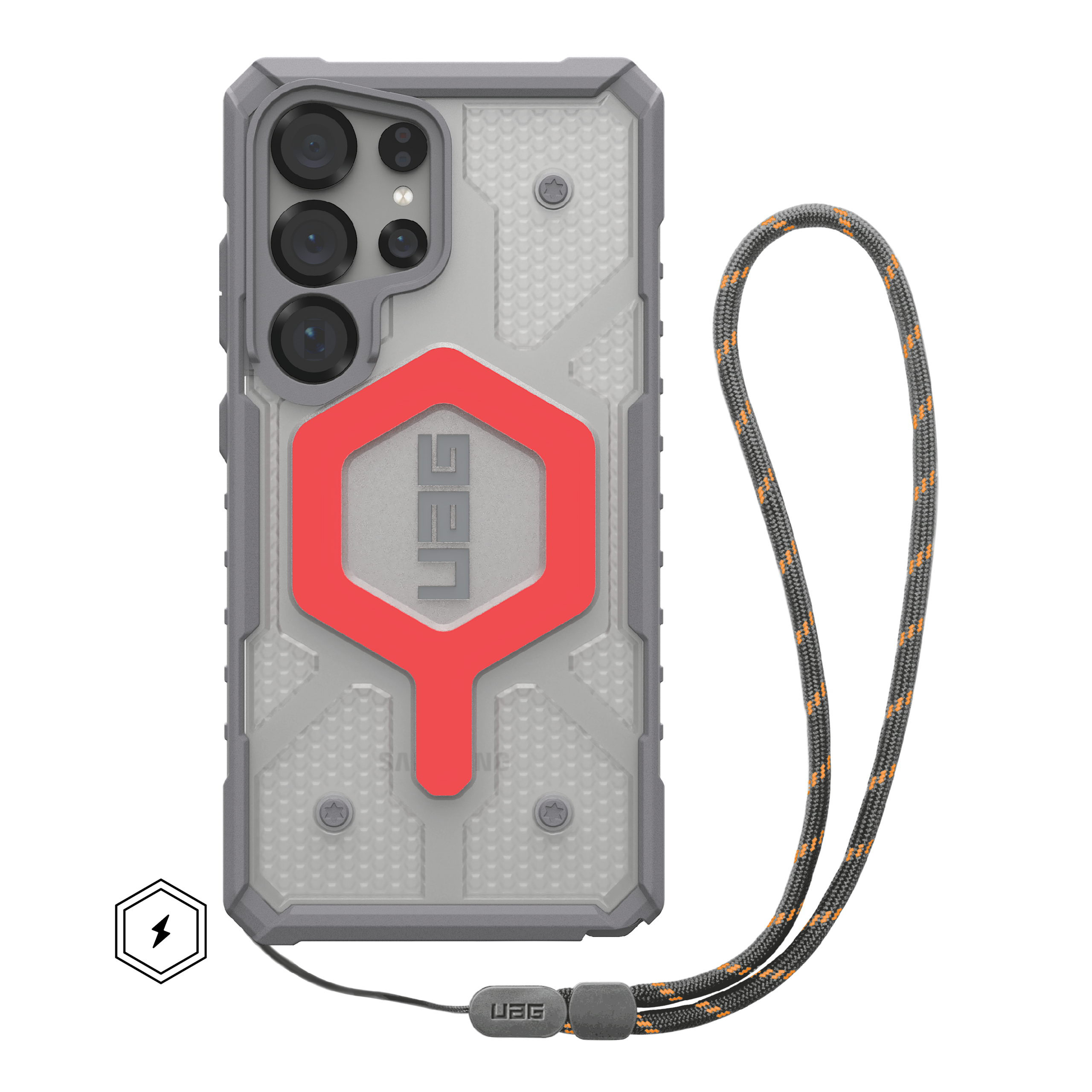 UAG Pathfinder Clear Galaxy S25 Ultra Hülle Active Lava Lanyard